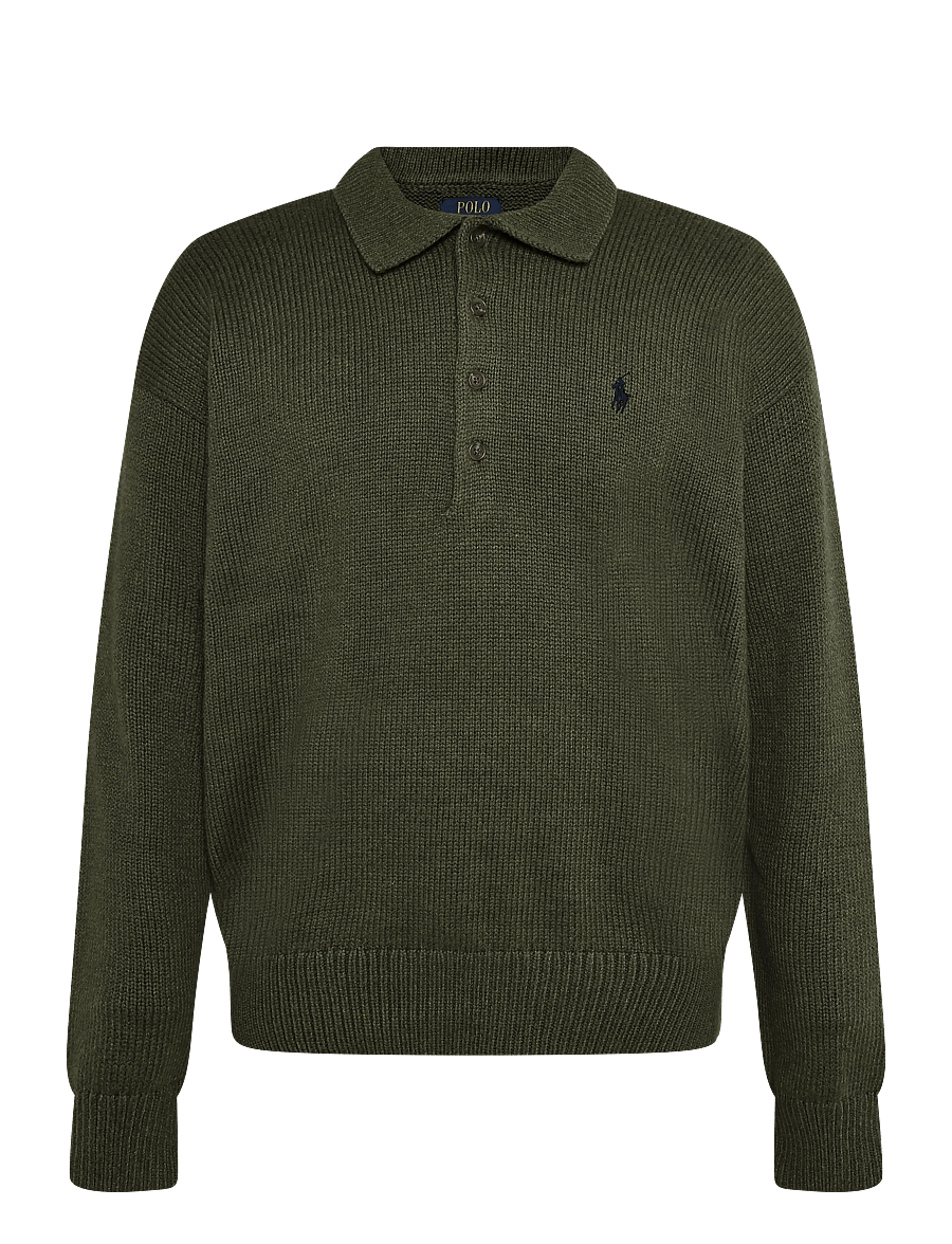 Polo Ralph Lauren - Relaxed Fit Cable Cotton Polo Sweater - langärmelige strick-polohemden - olive shrub heath - 2