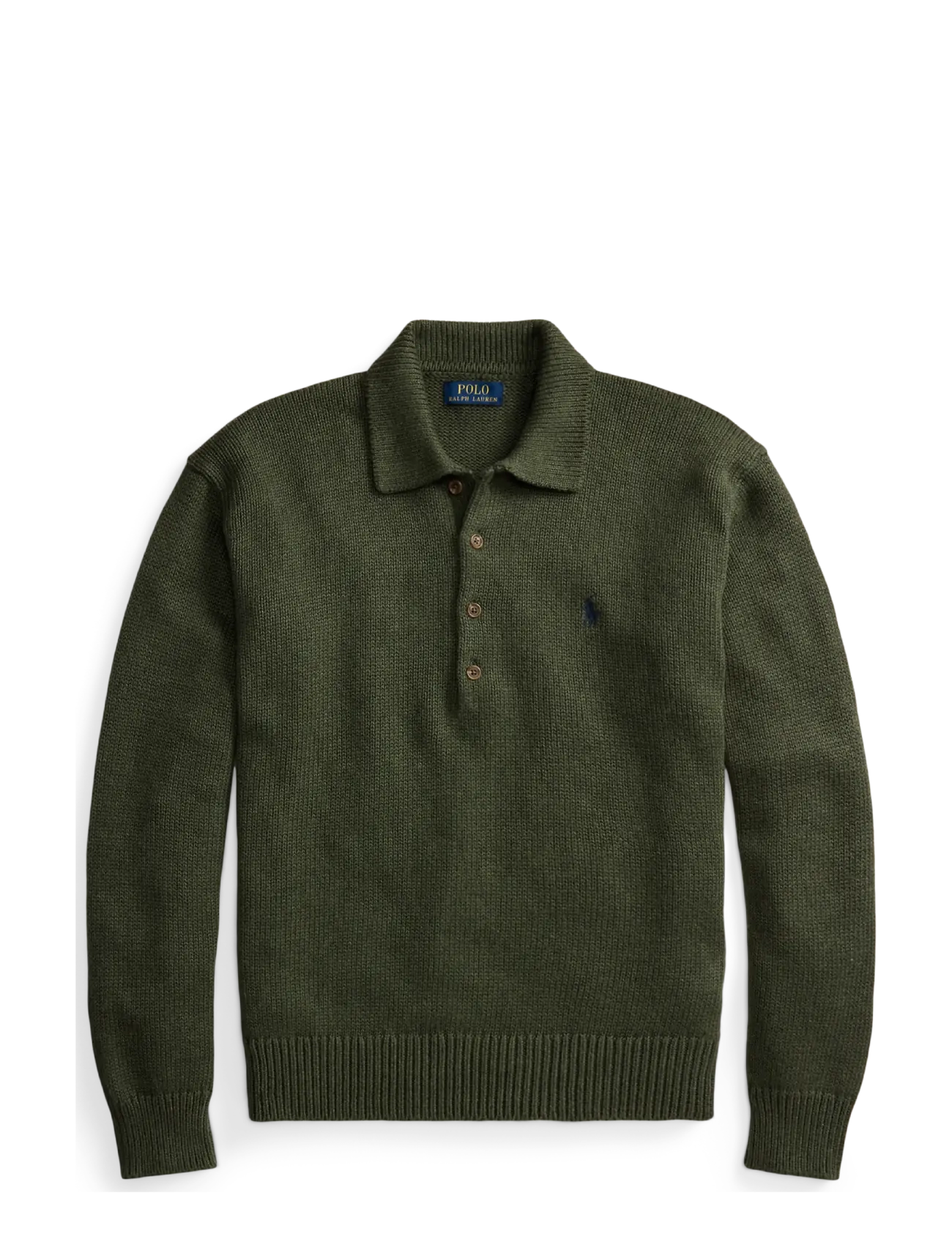 Polo Ralph Lauren - Relaxed Fit Cable Cotton Polo Sweater - poloer i strik med lange ærmer - olive shrub heath - 1
