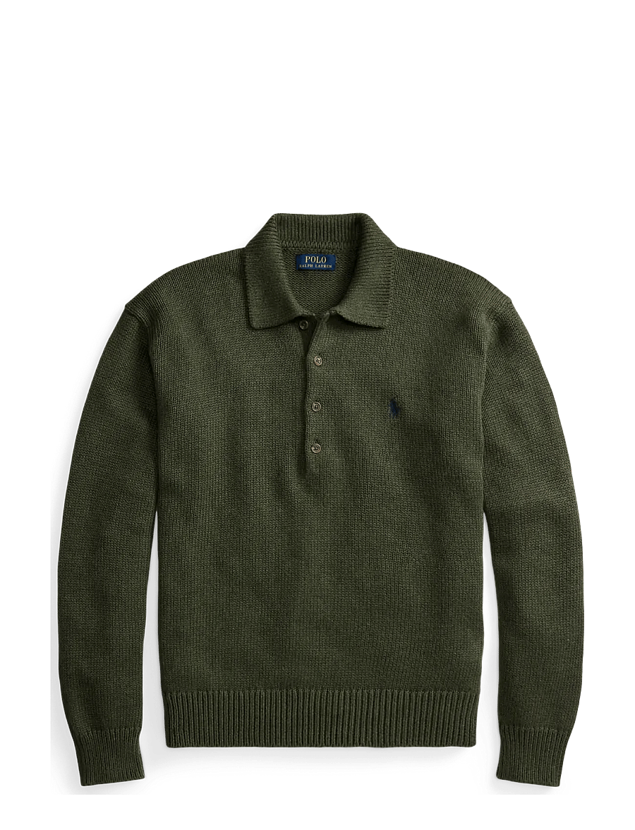 Polo Ralph Lauren - Relaxed Fit Cable Cotton Polo Sweater - poloer i strik med lange ærmer - olive shrub heath - 1