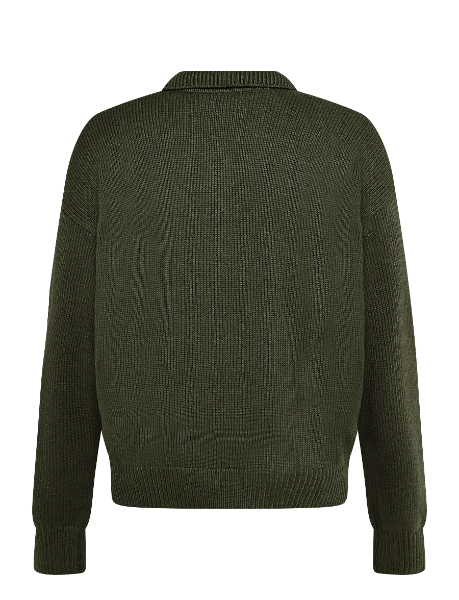 Polo Ralph Lauren - Relaxed Fit Cable Cotton Polo Sweater - langärmelige strick-polohemden - olive shrub heath - 3