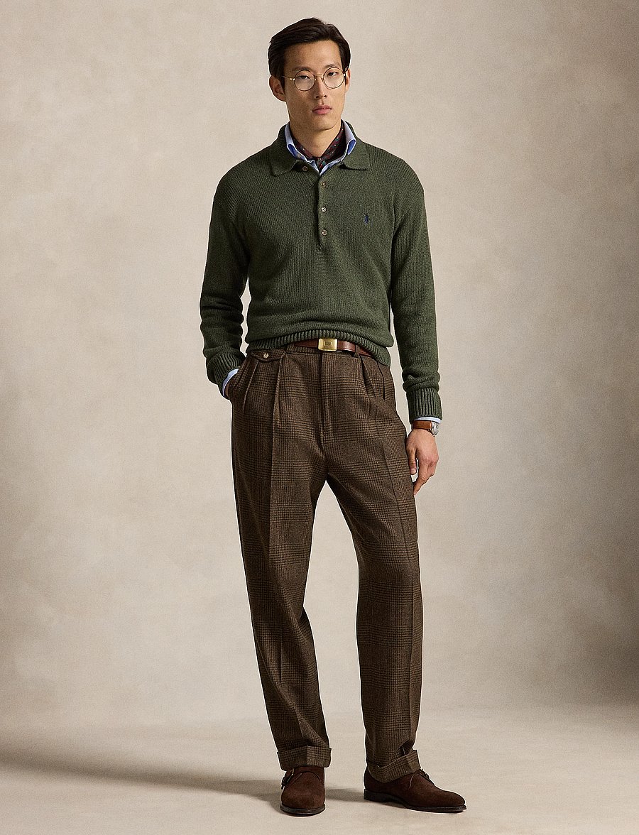 Polo Ralph Lauren - Relaxed Fit Cable Cotton Polo Sweater - poloer i strik med lange ærmer - olive shrub heath - 0