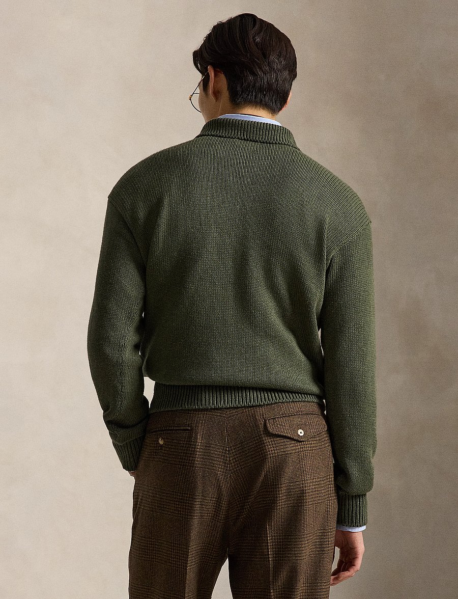 Polo Ralph Lauren - Relaxed Fit Cable Cotton Polo Sweater - poloer i strik med lange ærmer - olive shrub heath - 2