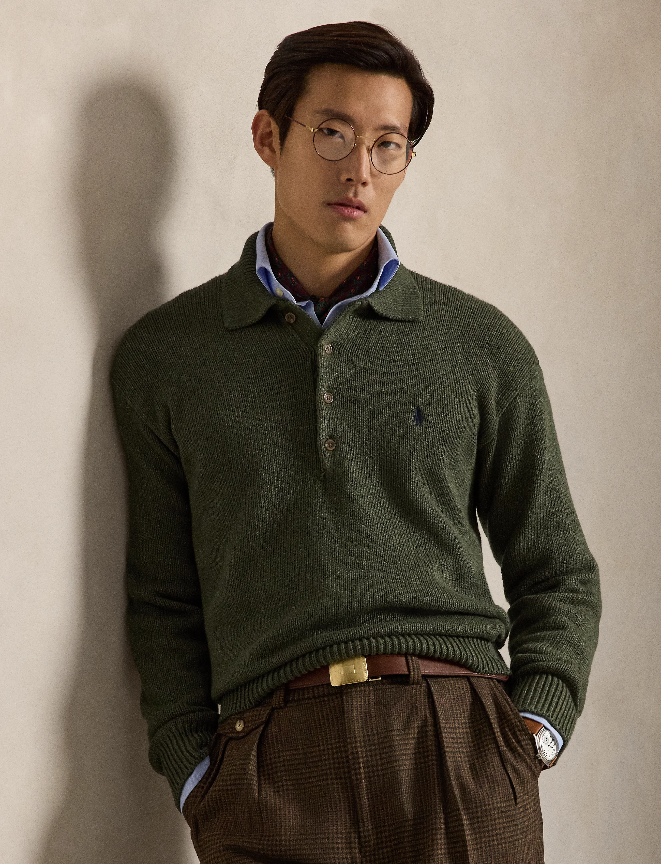 Polo Ralph Lauren - Relaxed Fit Cable Cotton Polo Sweater - poloer i strik med lange ærmer - olive shrub heath - 4
