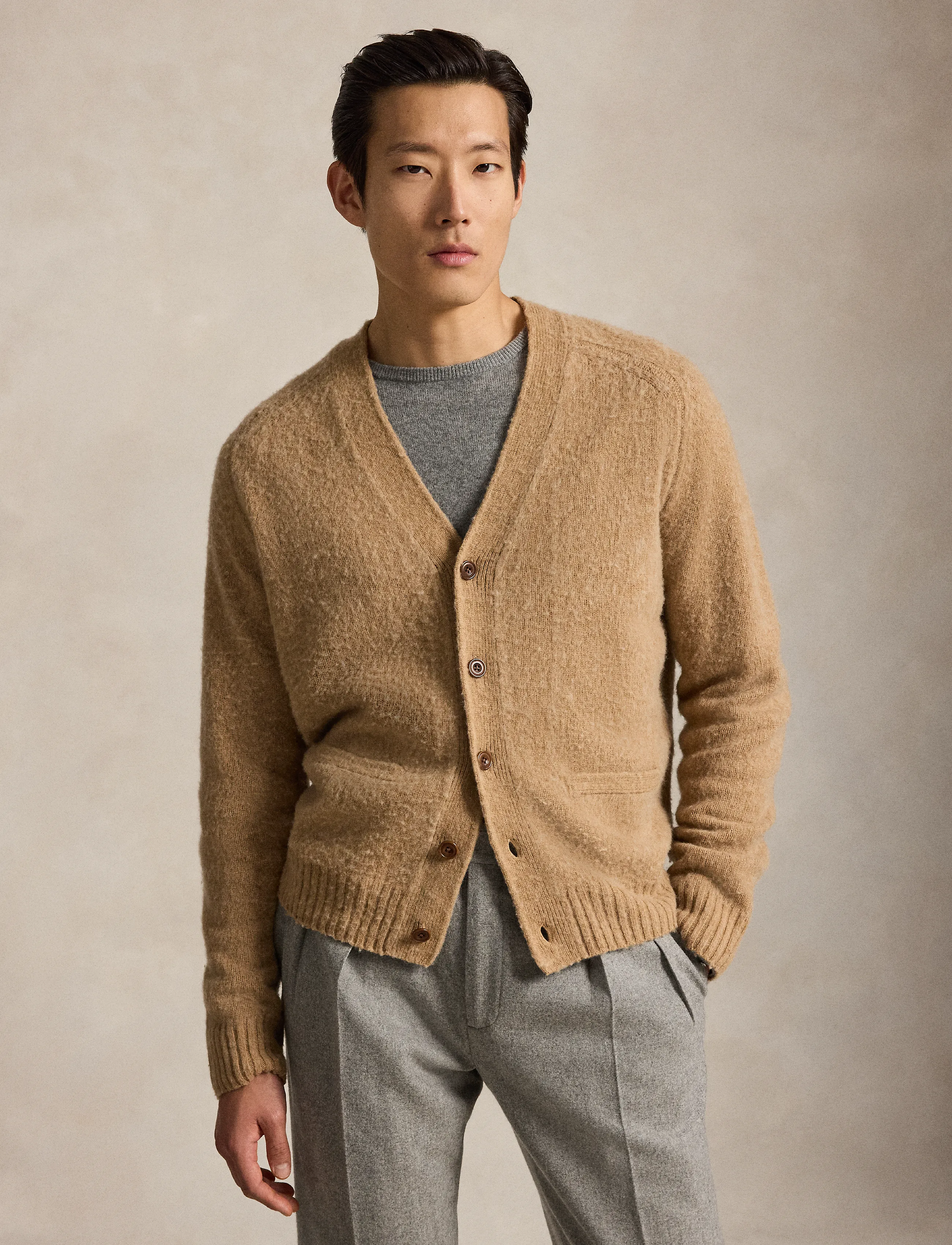 Polo Ralph Lauren - Suede-Patch Wool-Cashmere Cardigan - cardigans - crouton tan heath - 1