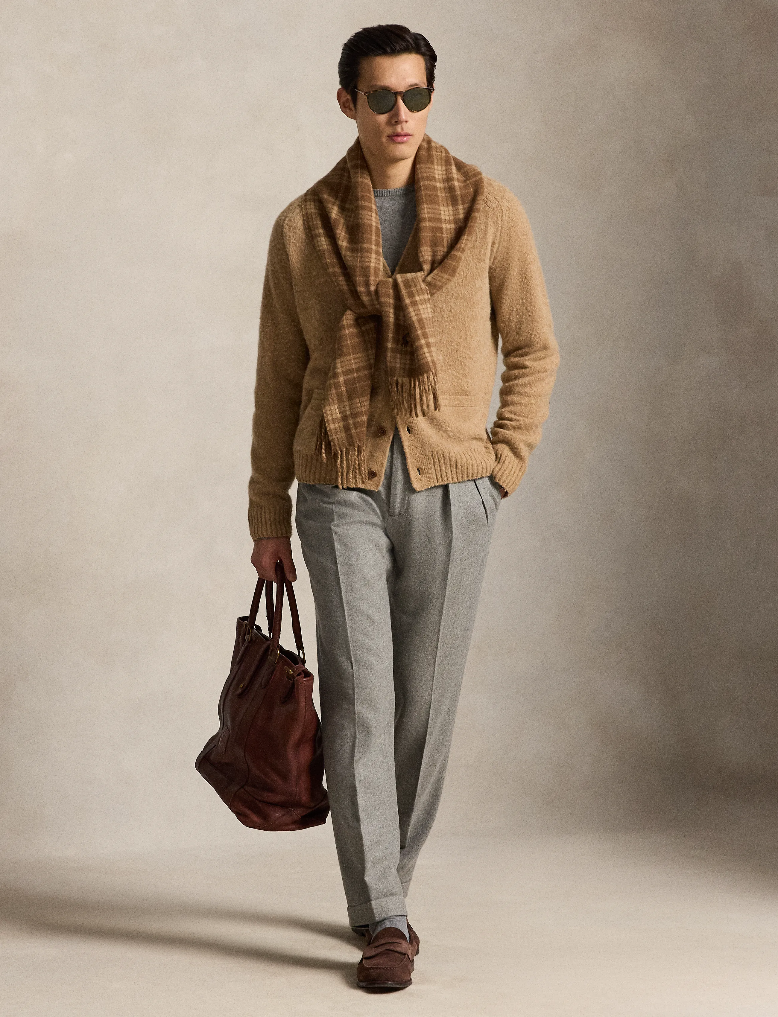 Polo Ralph Lauren - Suede-Patch Wool-Cashmere Cardigan - cardigans - crouton tan heath - 5