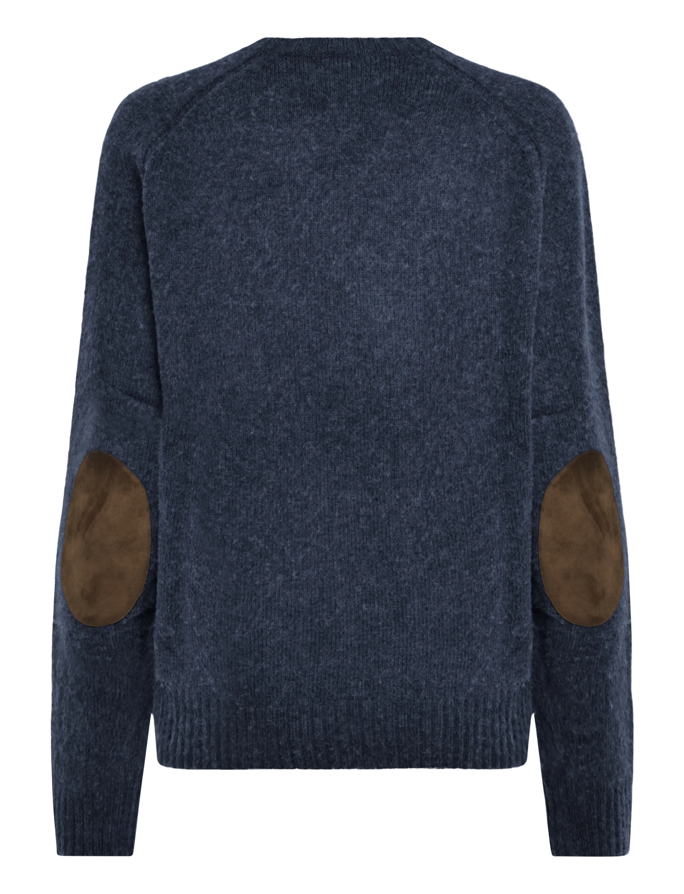 Polo Ralph Lauren - Suede-Patch Wool-Cashmere Sweater - knitted round necks - basalt navy hthr - 3