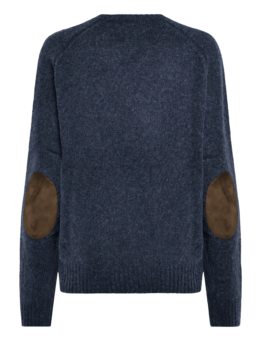 Polo Ralph Lauren - Suede-Patch Wool-Cashmere Sweater - knitted round necks - basalt navy hthr - 3