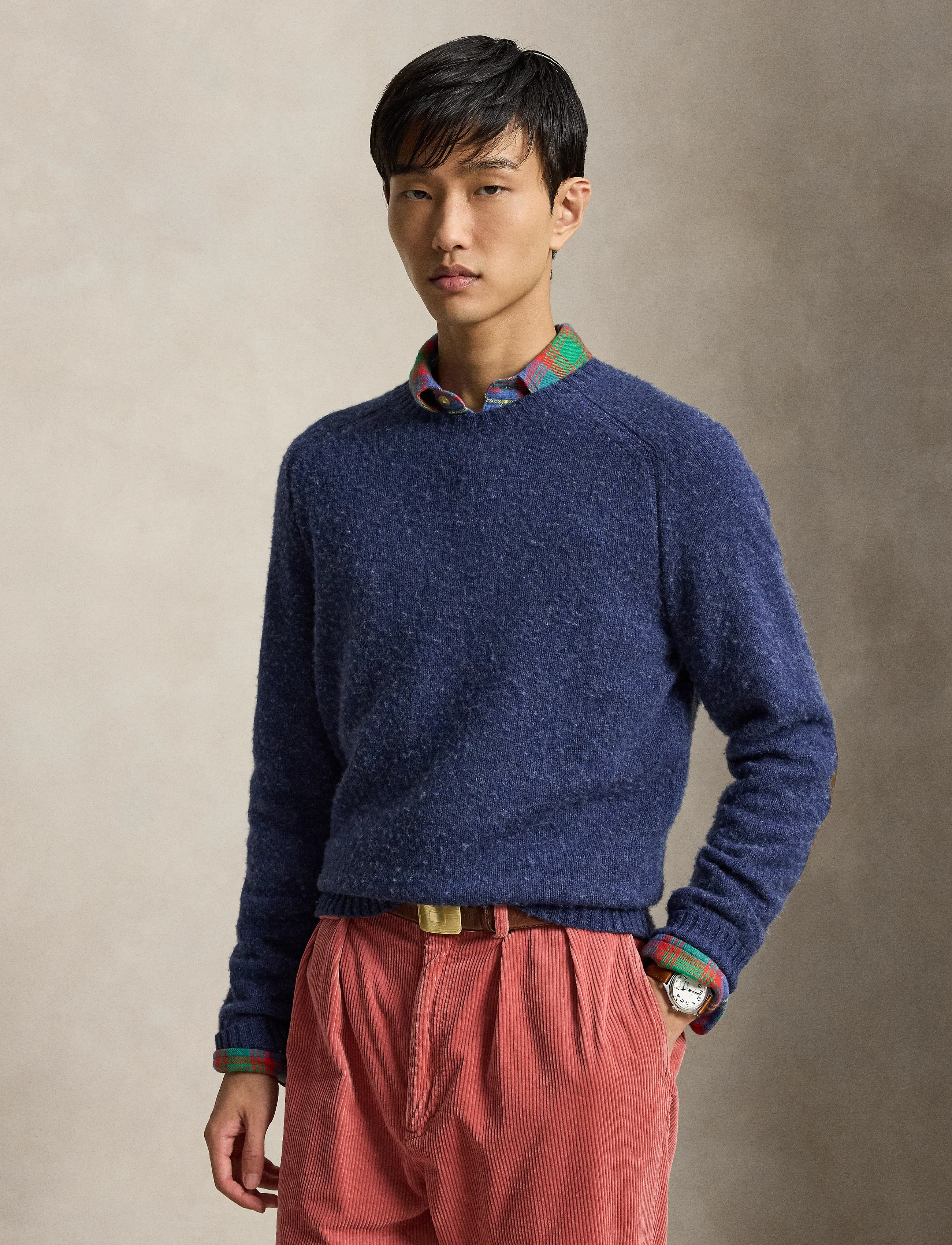 Suede-Patch Wool-Cashmere Sweater