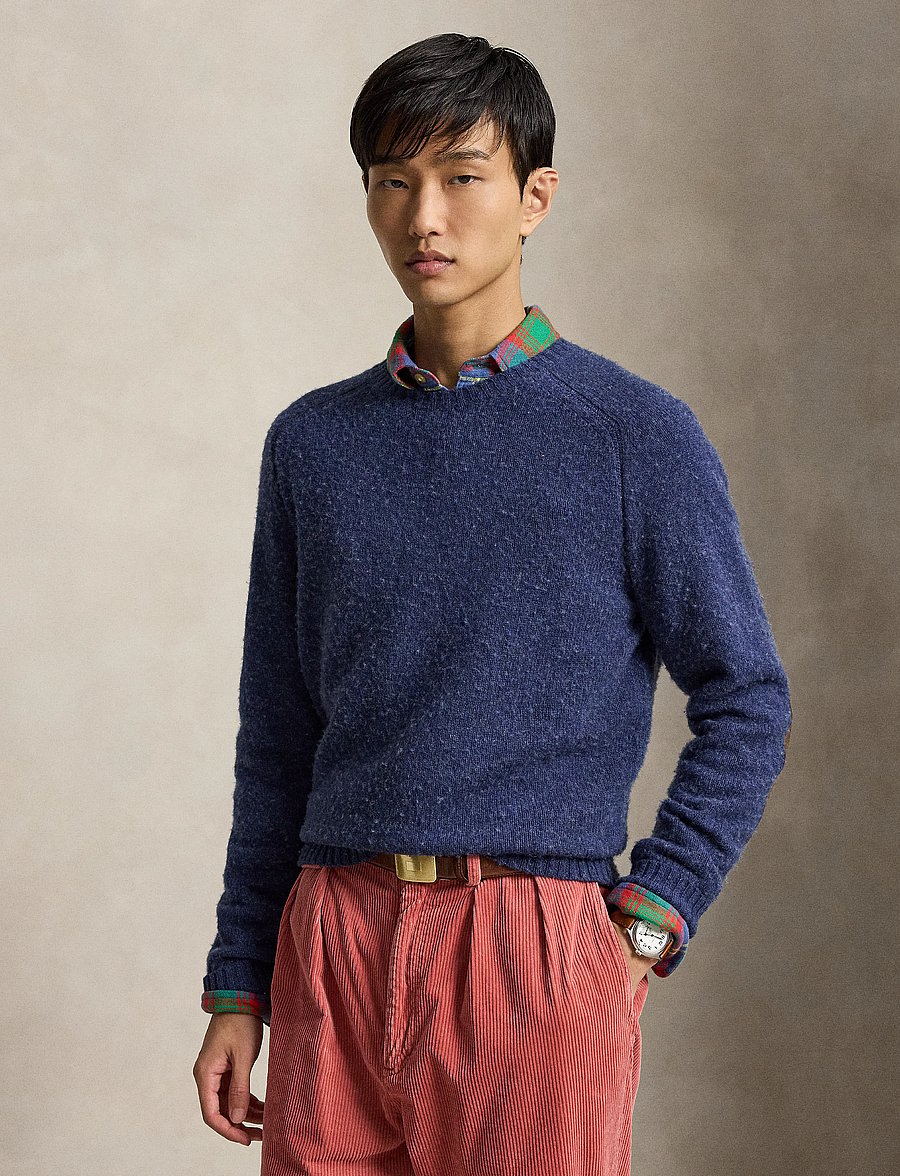 Polo Ralph Lauren - Suede-Patch Wool-Cashmere Sweater - Ümmarguse kaelusega kudumid - basalt navy hthr - 0
