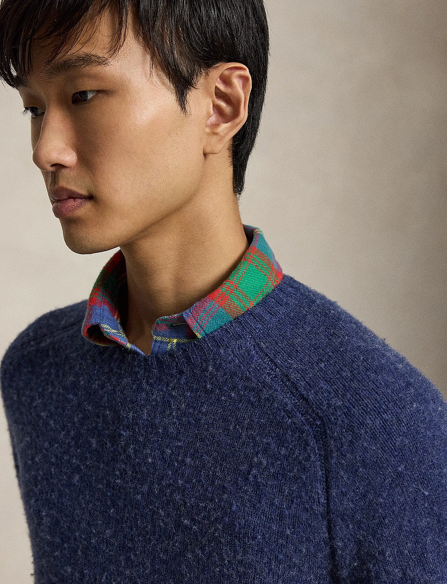 Polo Ralph Lauren - Suede-Patch Wool-Cashmere Sweater - Ümmarguse kaelusega kudumid - basalt navy hthr - 3