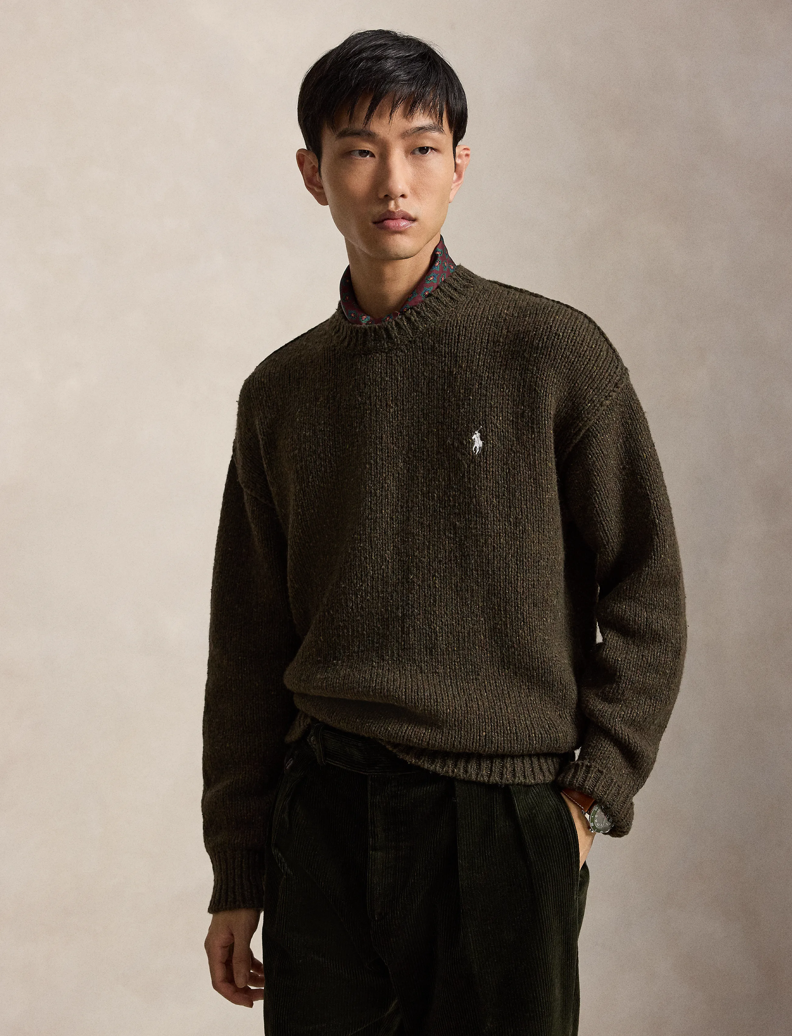 Polo Ralph Lauren Tröja i ullblandning med rund hals - Preppy - OLIVE BROWN MARL / khaki/green