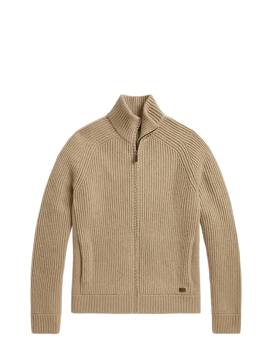 Polo Ralph Lauren - Wool-Cashmere Full-Zip Sweater - fullzip strik - camel melange - 0