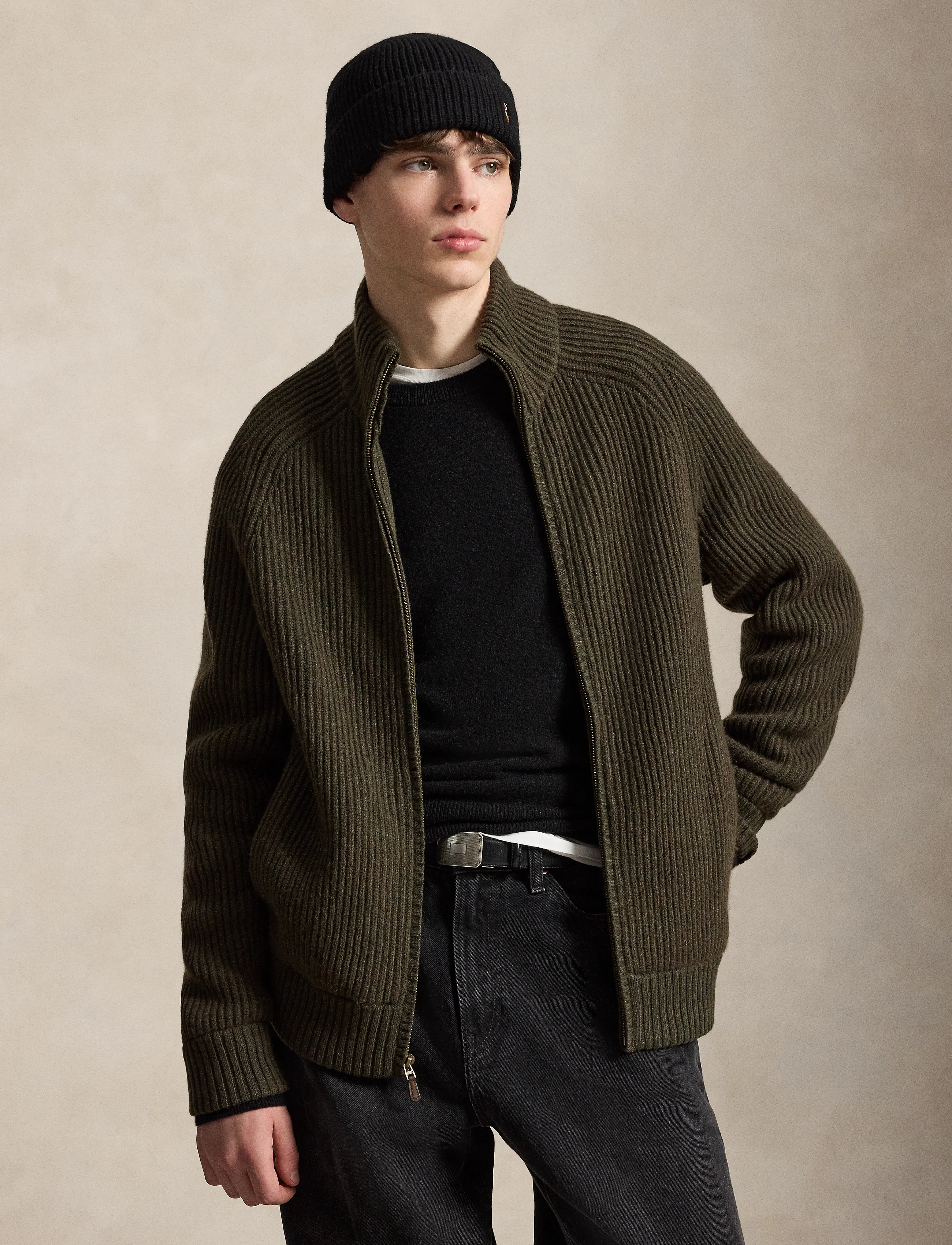 Polo Ralph Lauren Wool-Cashmere Full-Zip Sweater - Inspiration - EKANITE OLIVE HTH / khaki/green