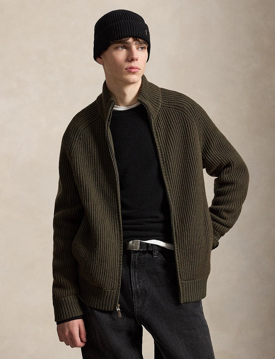 Polo Ralph Lauren - Wool-Cashmere Full-Zip Sweater - pullover mit durchgehendem reißverschluss - ekanite olive hth - 1