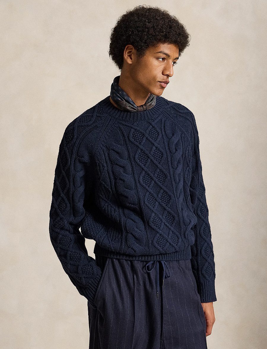 Polo Ralph Lauren - Aran-Knit Wool-Alpaca Sweater - glaucus nvy hthr - 1