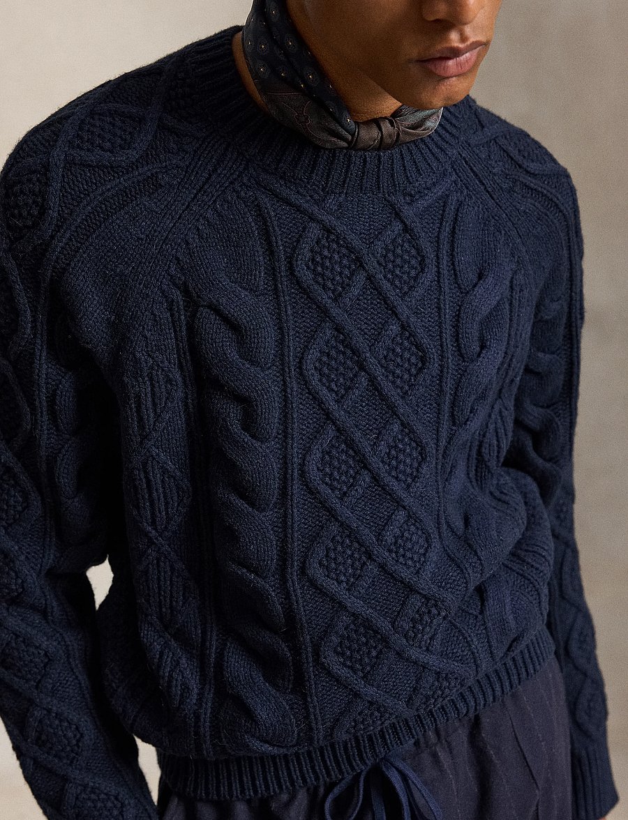 Polo Ralph Lauren - Aran-Knit Wool-Alpaca Sweater - glaucus nvy hthr - 4