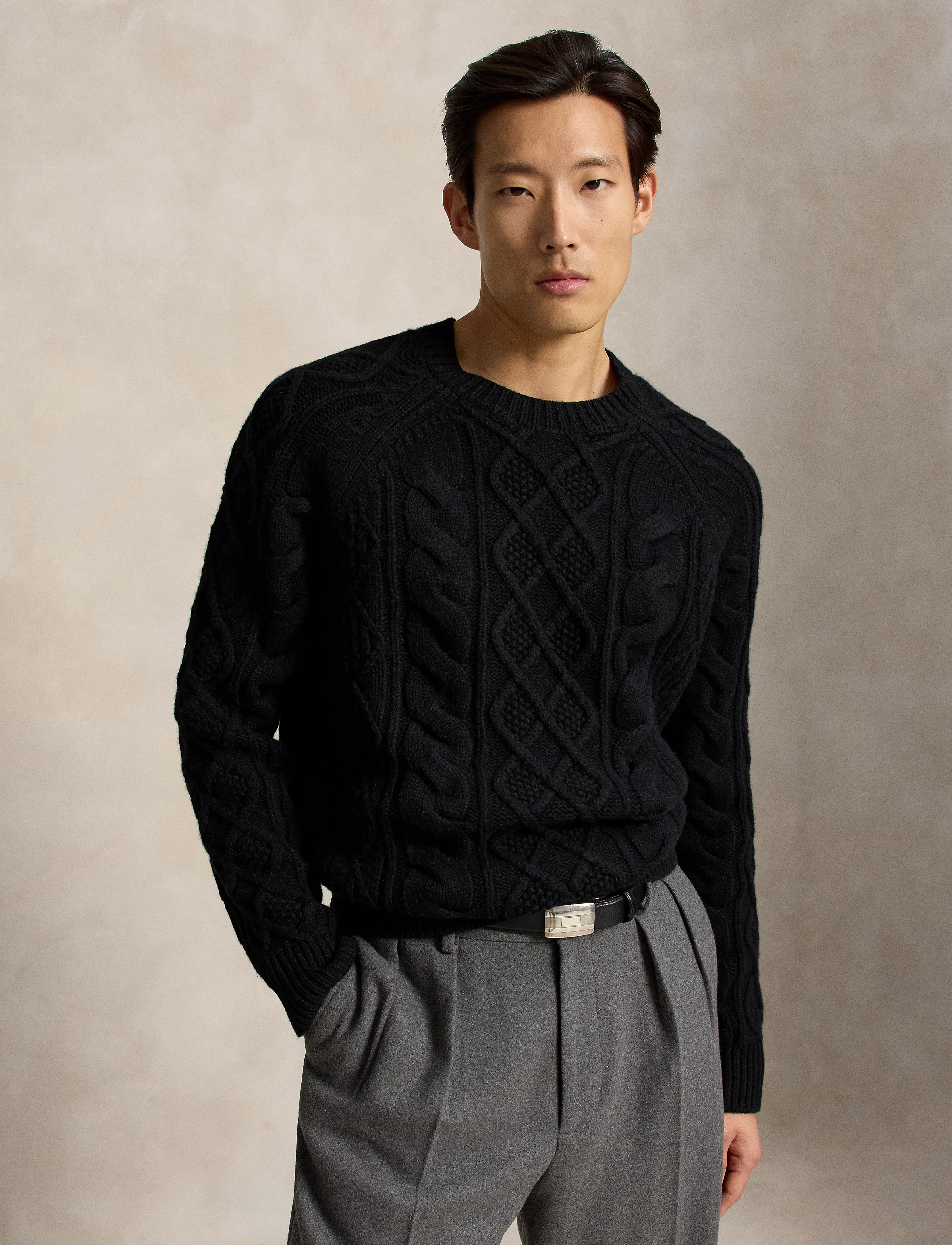 Polo Ralph Lauren - Aran-stickad tröja i ull-alpacka - polo black - 1