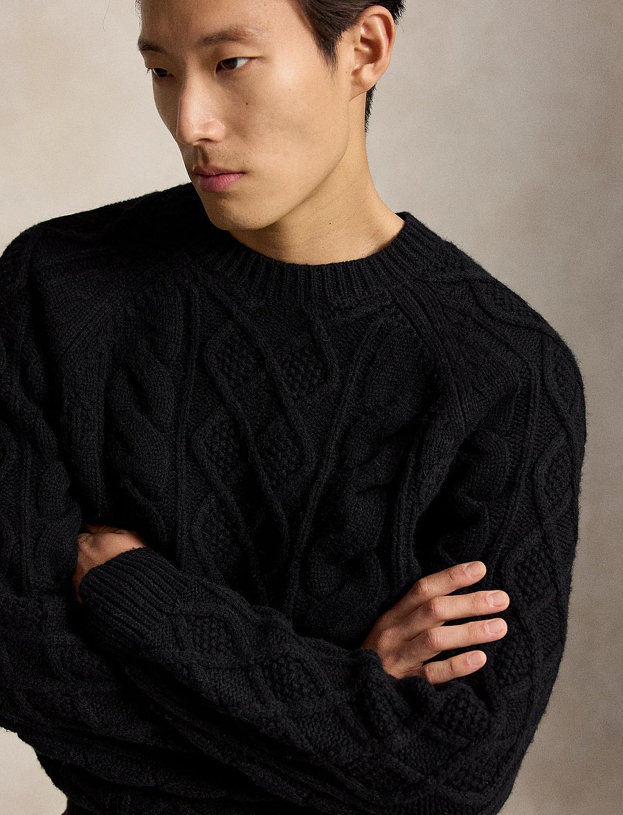 Polo Ralph Lauren - Aran-Knit Wool-Alpaca Sweater - polo black - 4