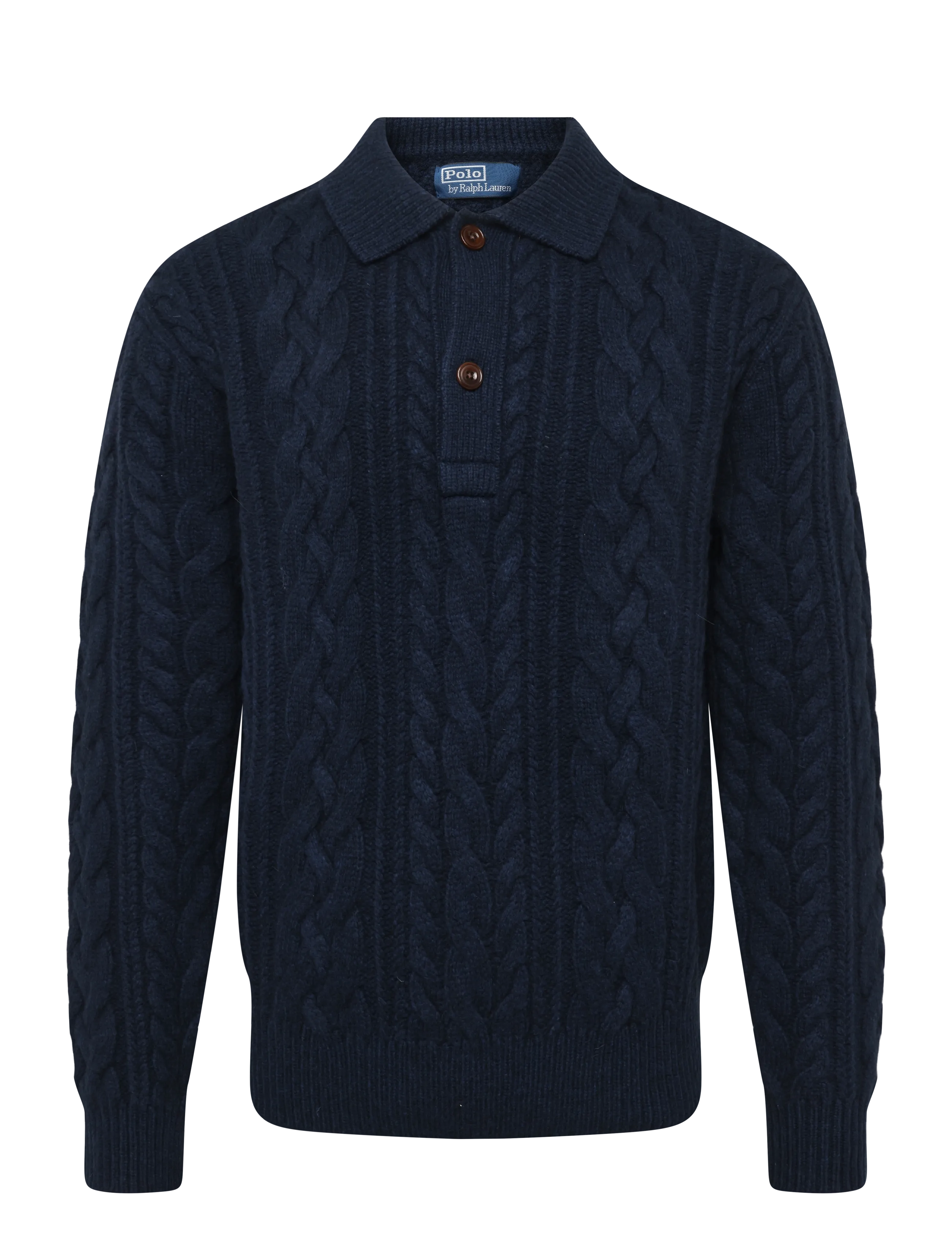 Polo Ralph Lauren Aran-Knit Wool-Blend Polo-Collar Sweater - Kleidung - GLAUCUS NVY HTHR / navy