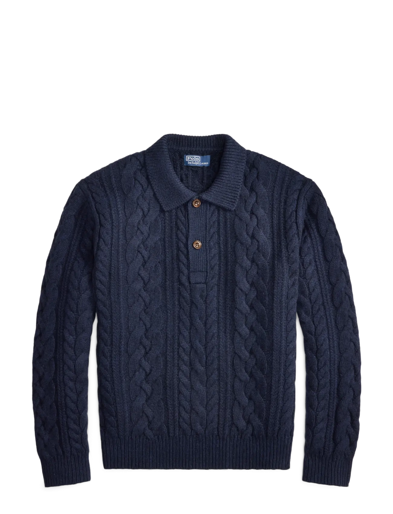 Polo Ralph Lauren Aran-Knit Wool-Blend Polo-Collar Sweater - Langärmelige Strick-Polohemden - GLAUCUS NVY HTHR / navy