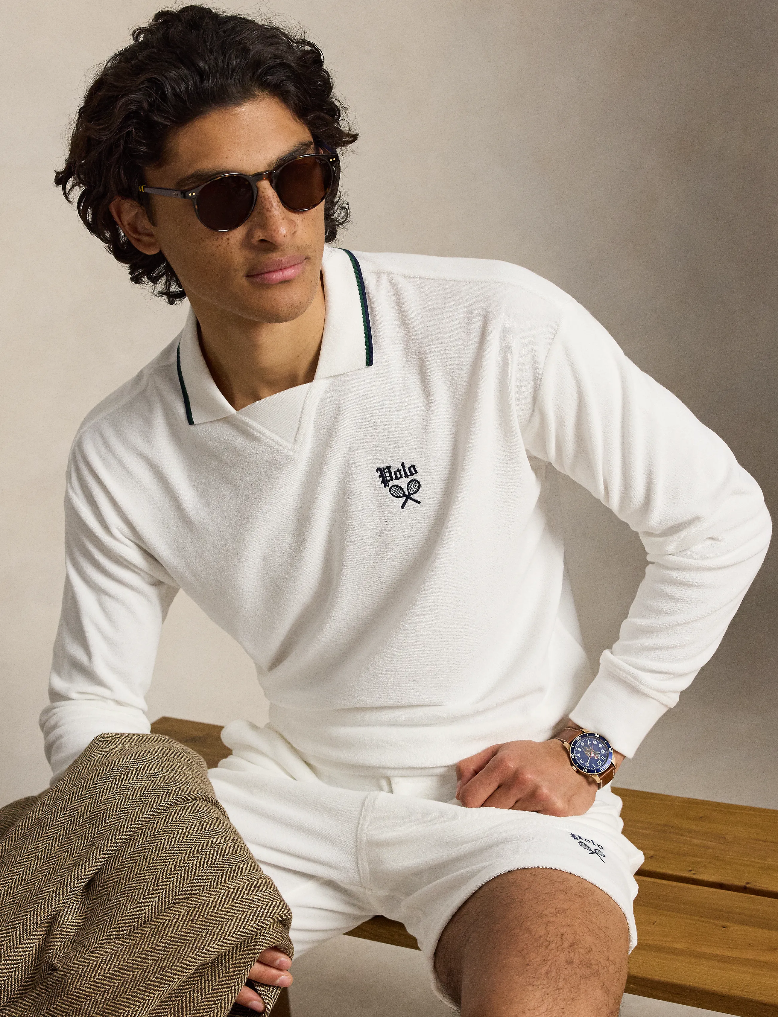 Polo Ralph Lauren Terry Polo-Collar Sweatshirt, Mænd, Polo Krave Sweatshirt, Hvid, Str: S