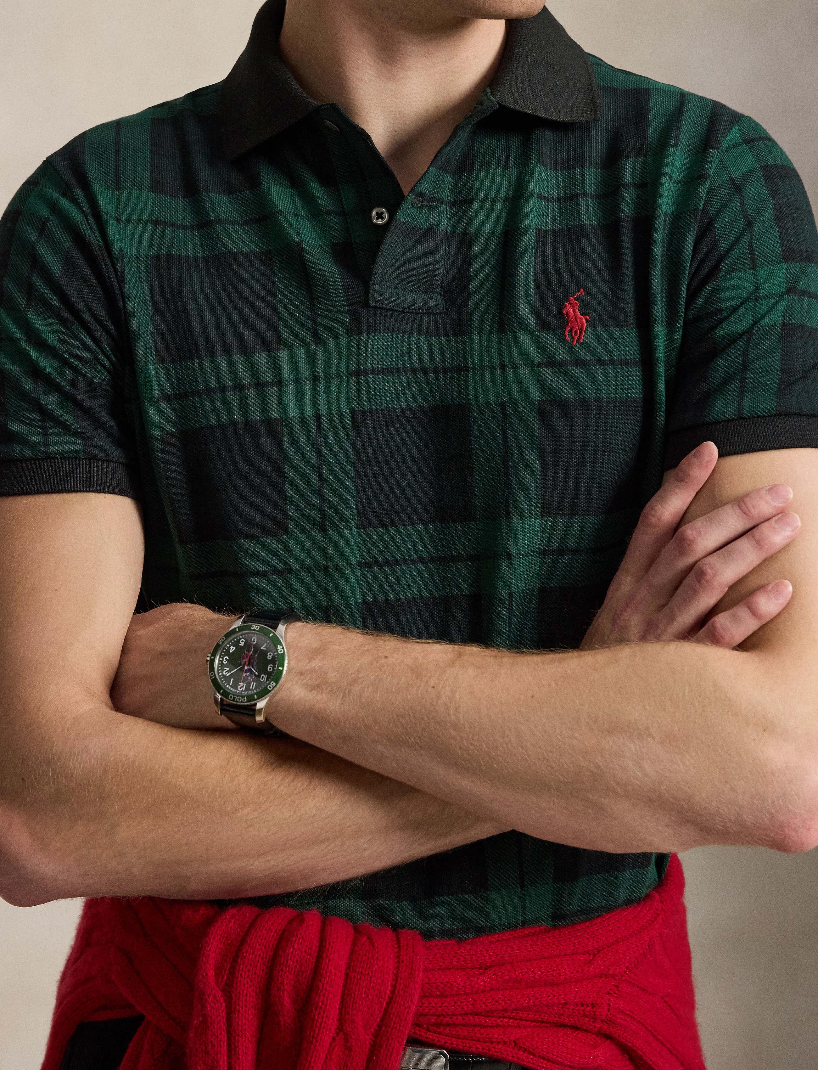 Polo Ralph Lauren - Custom Slim Fit Plaid Mesh Polo Shirt - blackwatch plaid - 2
