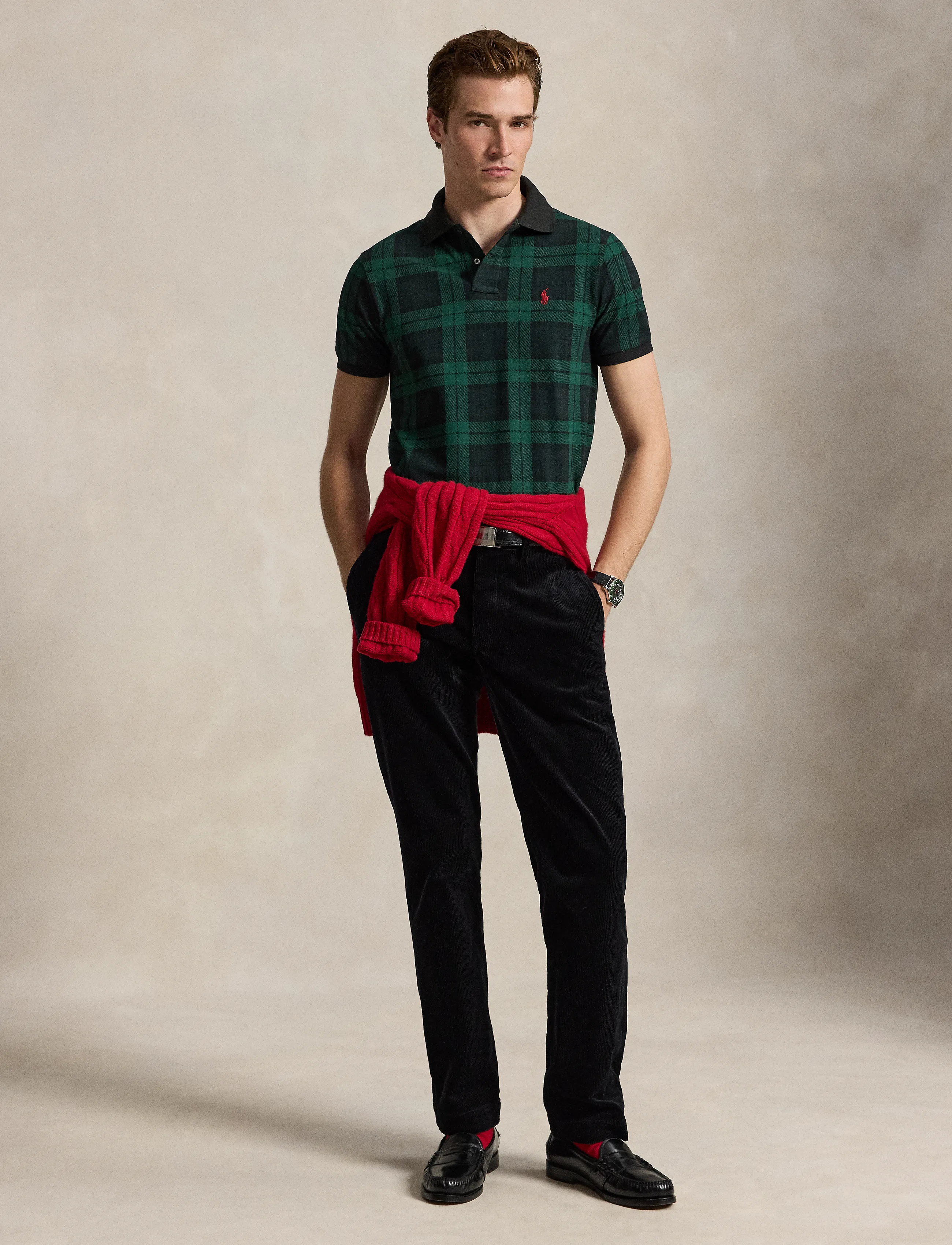 Polo Ralph Lauren - Custom Slim Fit Plaid Mesh Polo Shirt - blackwatch plaid - 3