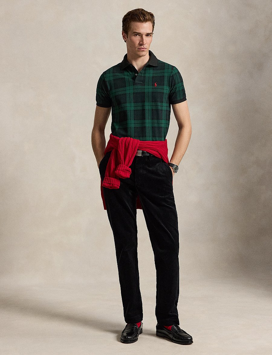 Polo Ralph Lauren - Custom Slim Fit Plaid Mesh Polo Shirt - blackwatch plaid - 3