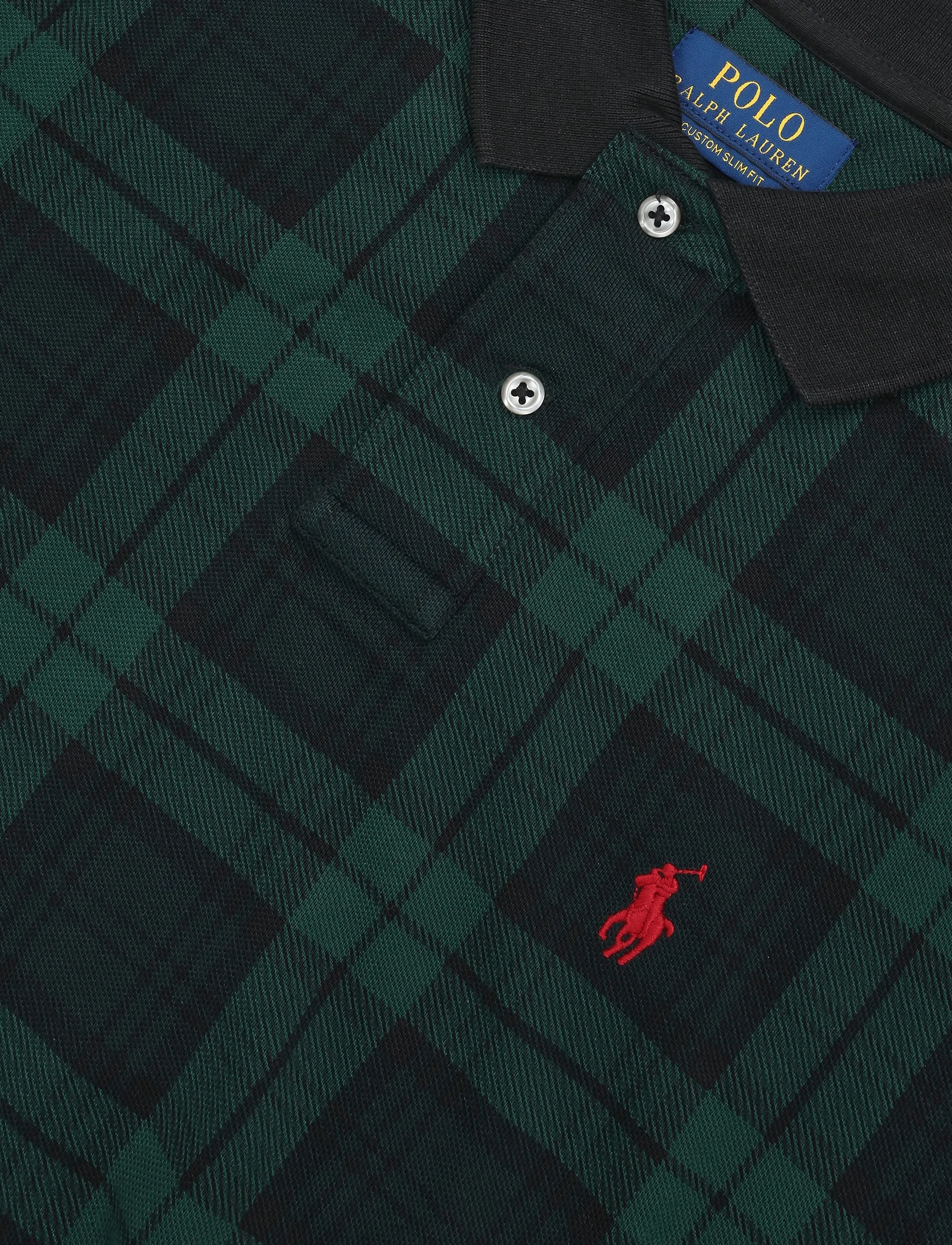 Polo Ralph Lauren - Custom Slim Fit Plaid Mesh Polo Shirt - blackwatch plaid - 4