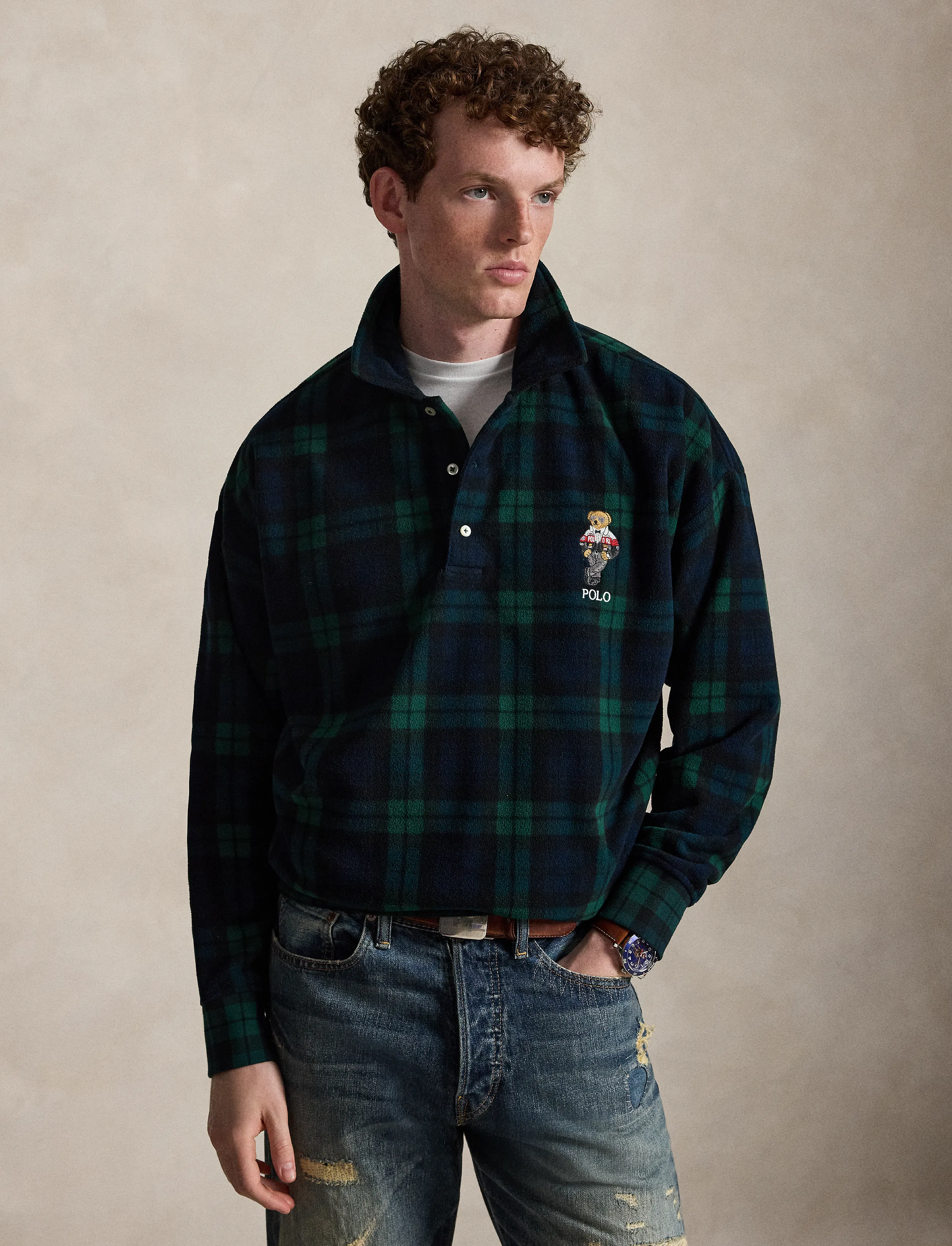 Polo Ralph Lauren Polo Bear Plaid Fleece Sweatshirt - Nach Stil kaufen - BLACKWATCH / green
