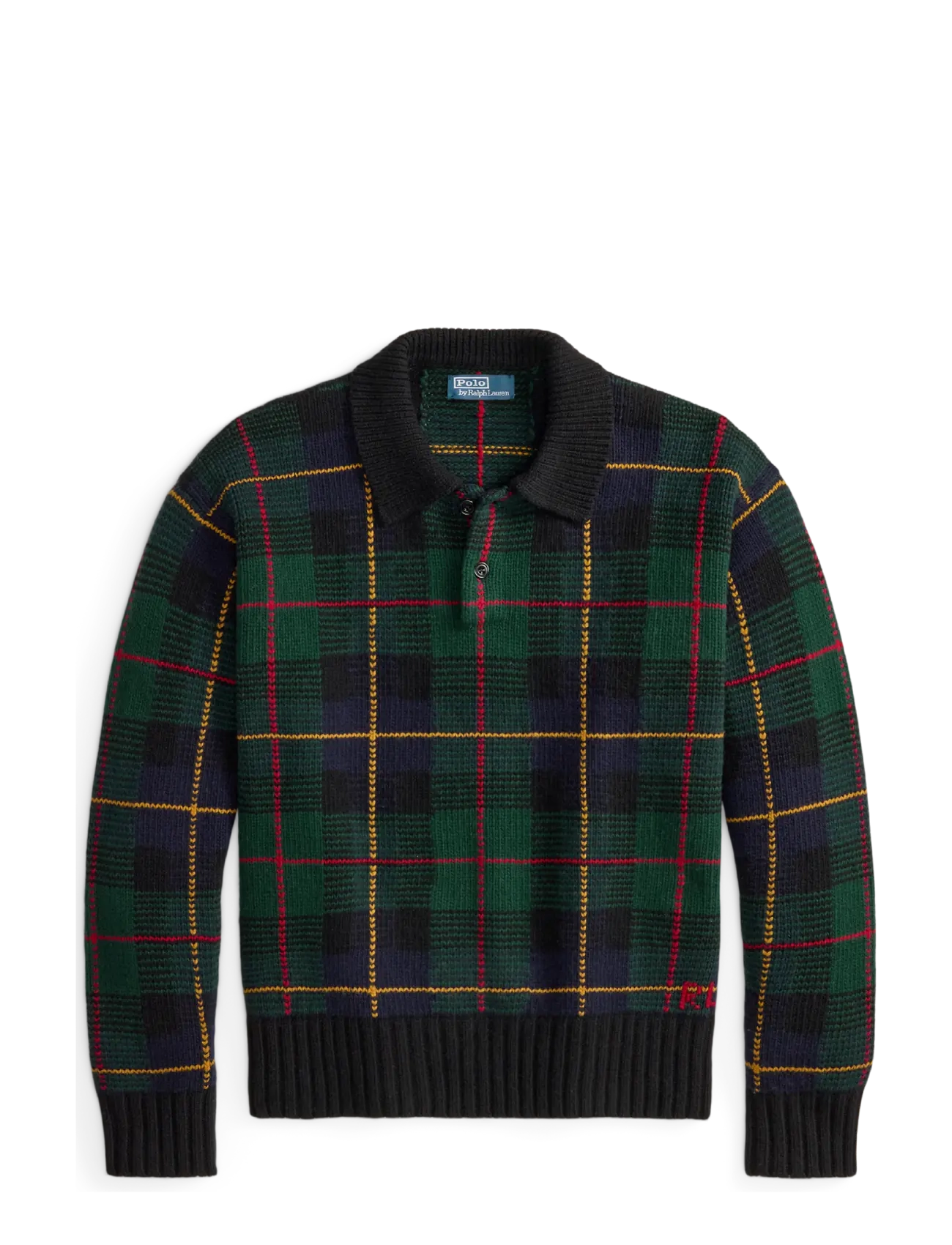 Polo Ralph Lauren Relaxed Fit Plaid Wool Polo Sweater - Knitwear - BLACK COMBO / black