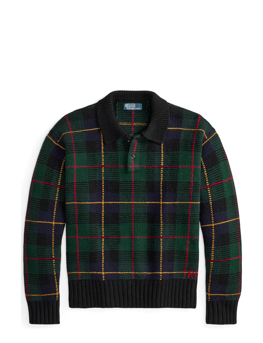 Polo Ralph Lauren - Relaxed Fit Plaid Wool Polo Sweater - black combo - 2