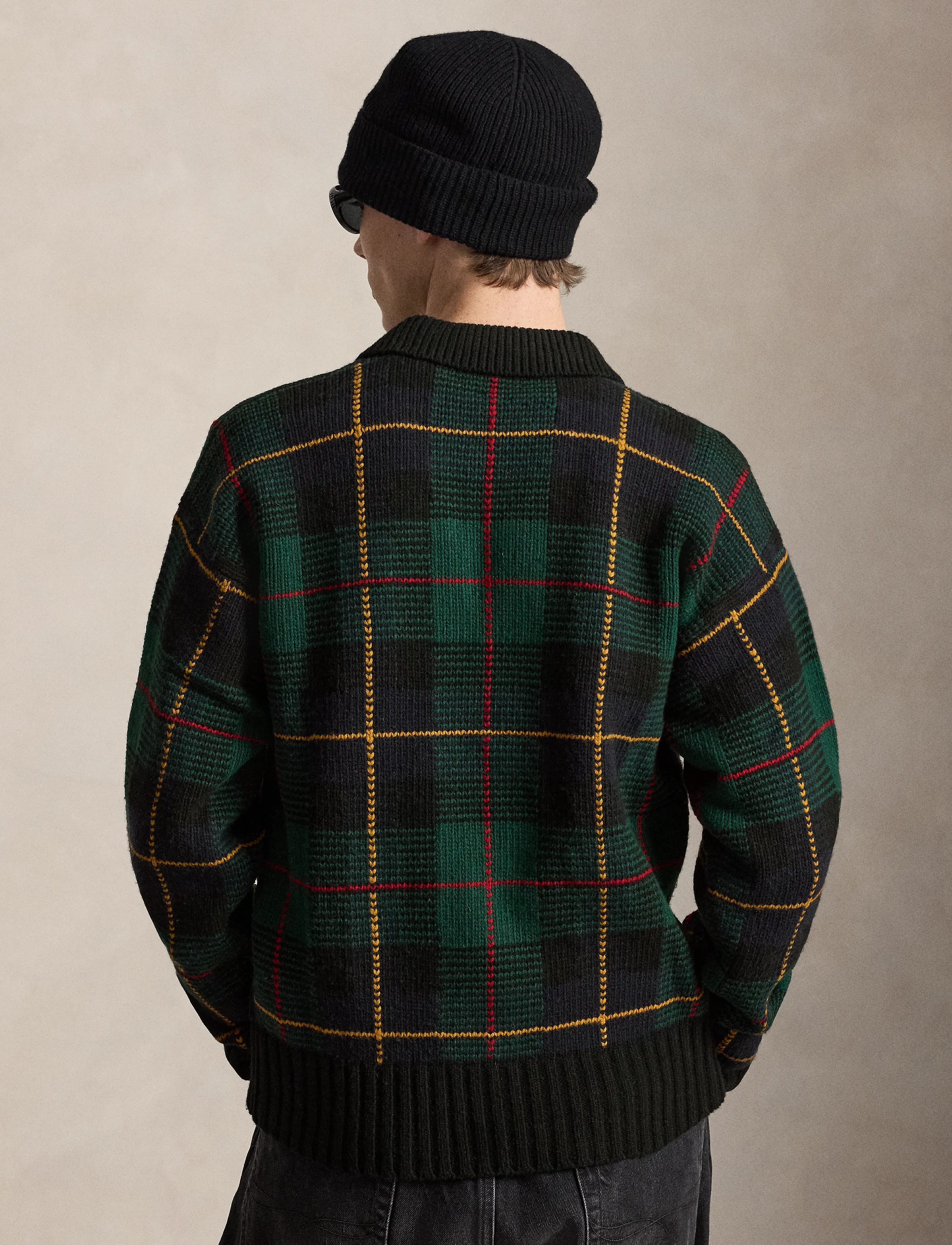 Polo Ralph Lauren - Relaxed Fit Plaid Wool Polo Sweater - black combo - 3