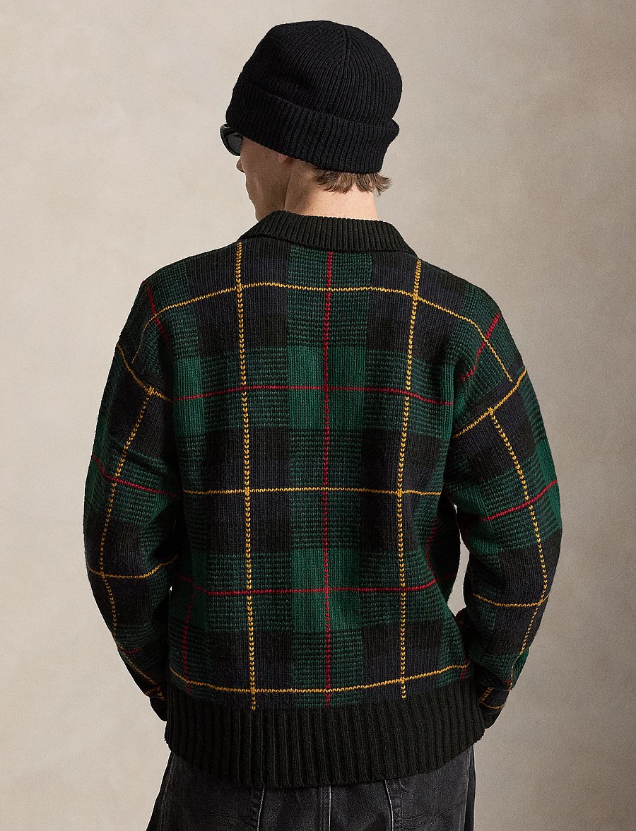 Polo Ralph Lauren - Relaxed Fit Plaid Wool Polo Sweater - black combo - 3