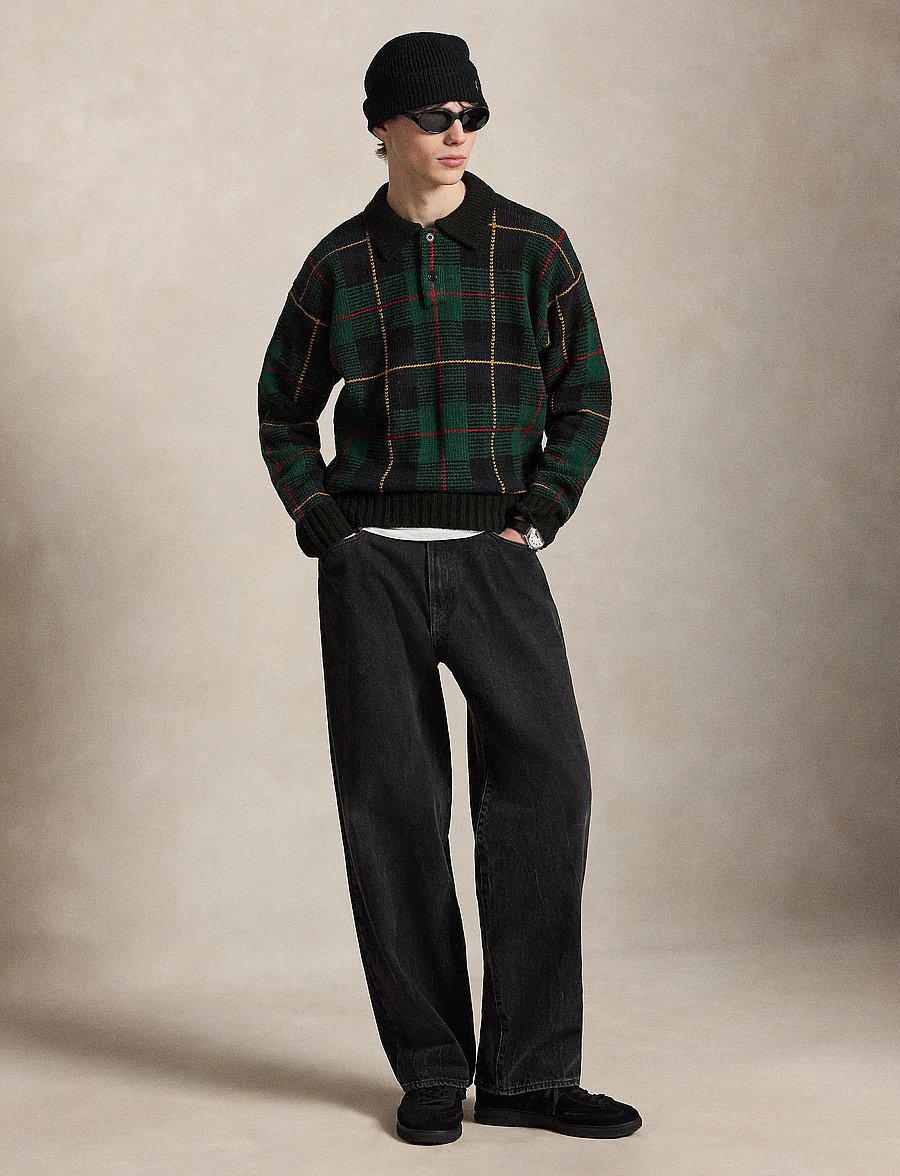 Polo Ralph Lauren - Relaxed Fit Plaid Wool Polo Sweater - black combo - 4