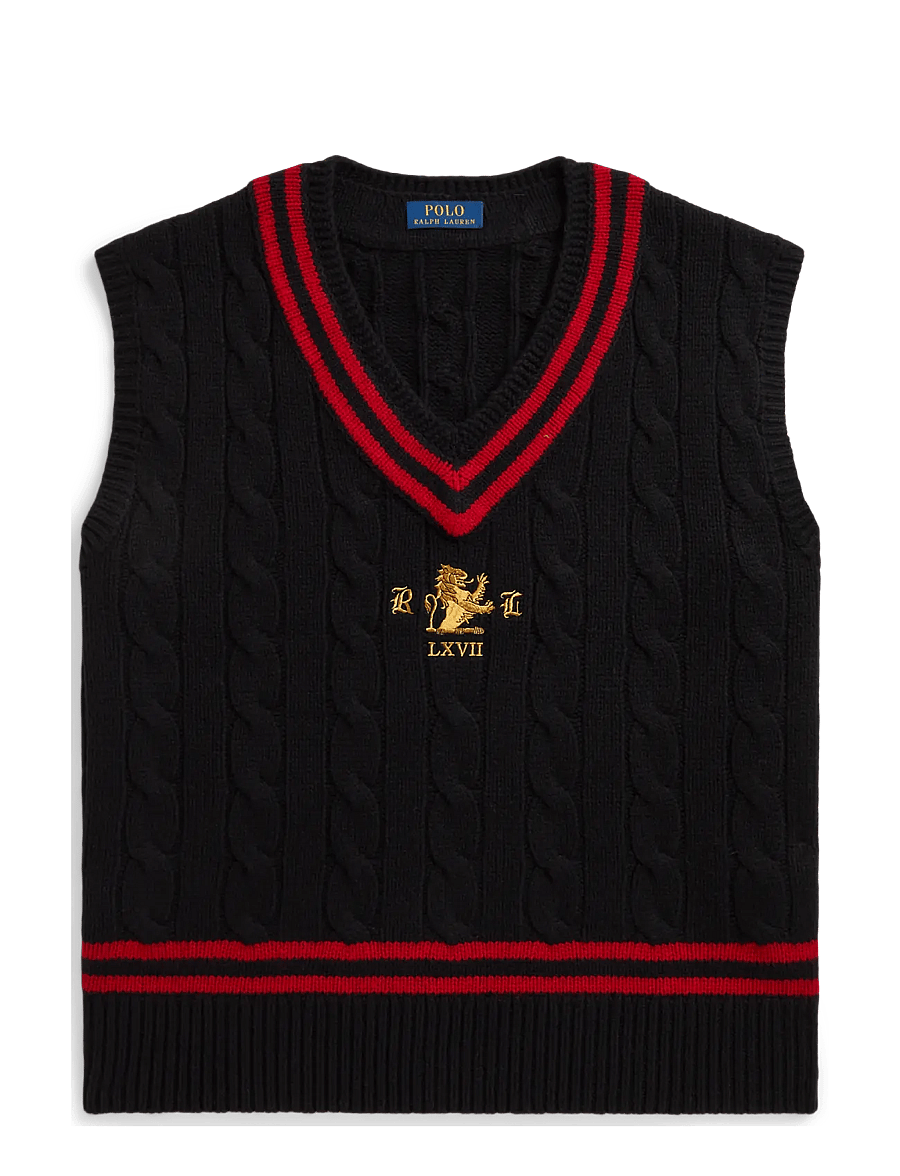 Polo Ralph Lauren - Wool Cricket Sweater Vest - kootud vestid - black combo - 0