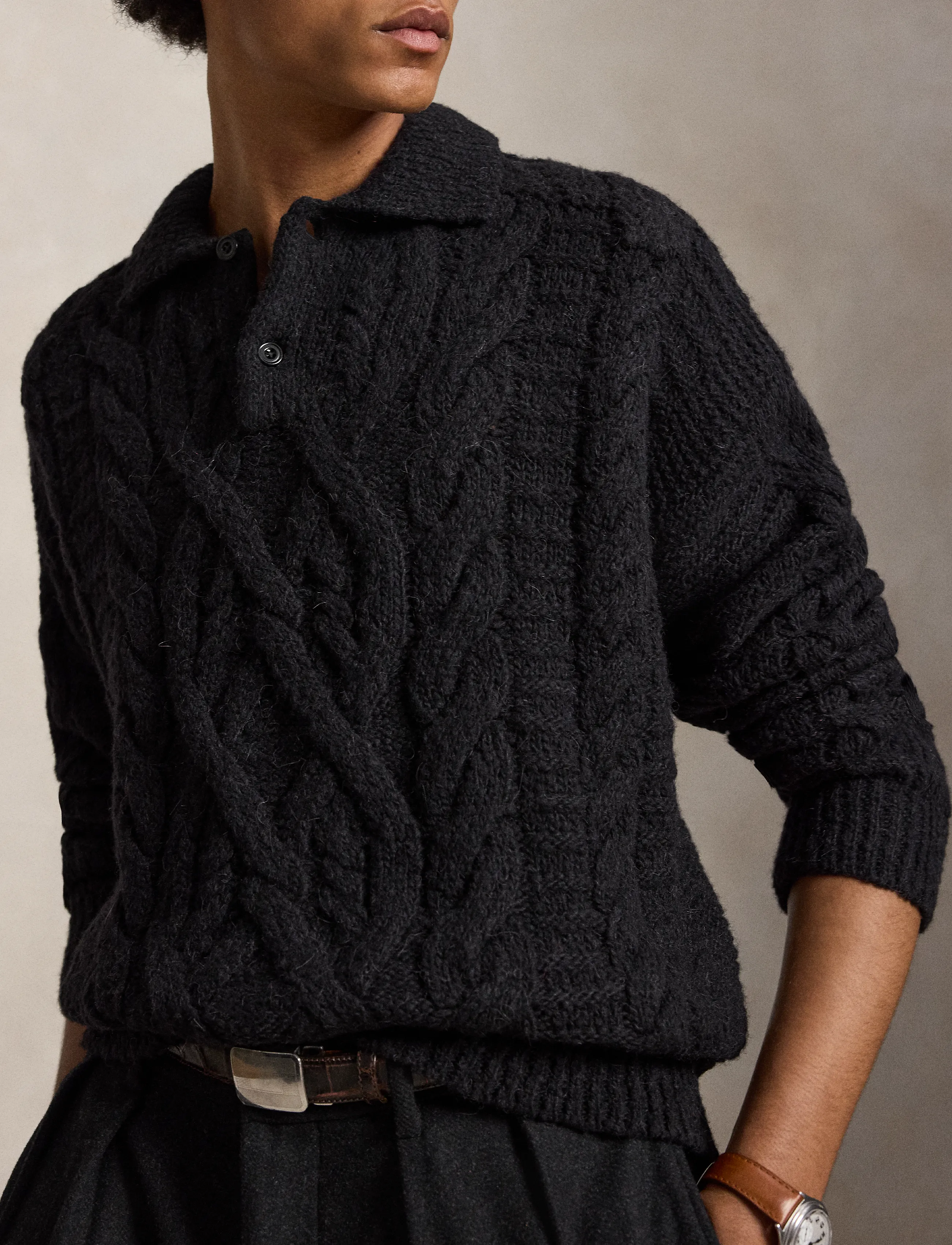 Polo Ralph Lauren - Aran-Knit Wool-Alpaca Sweater - polo black - 3