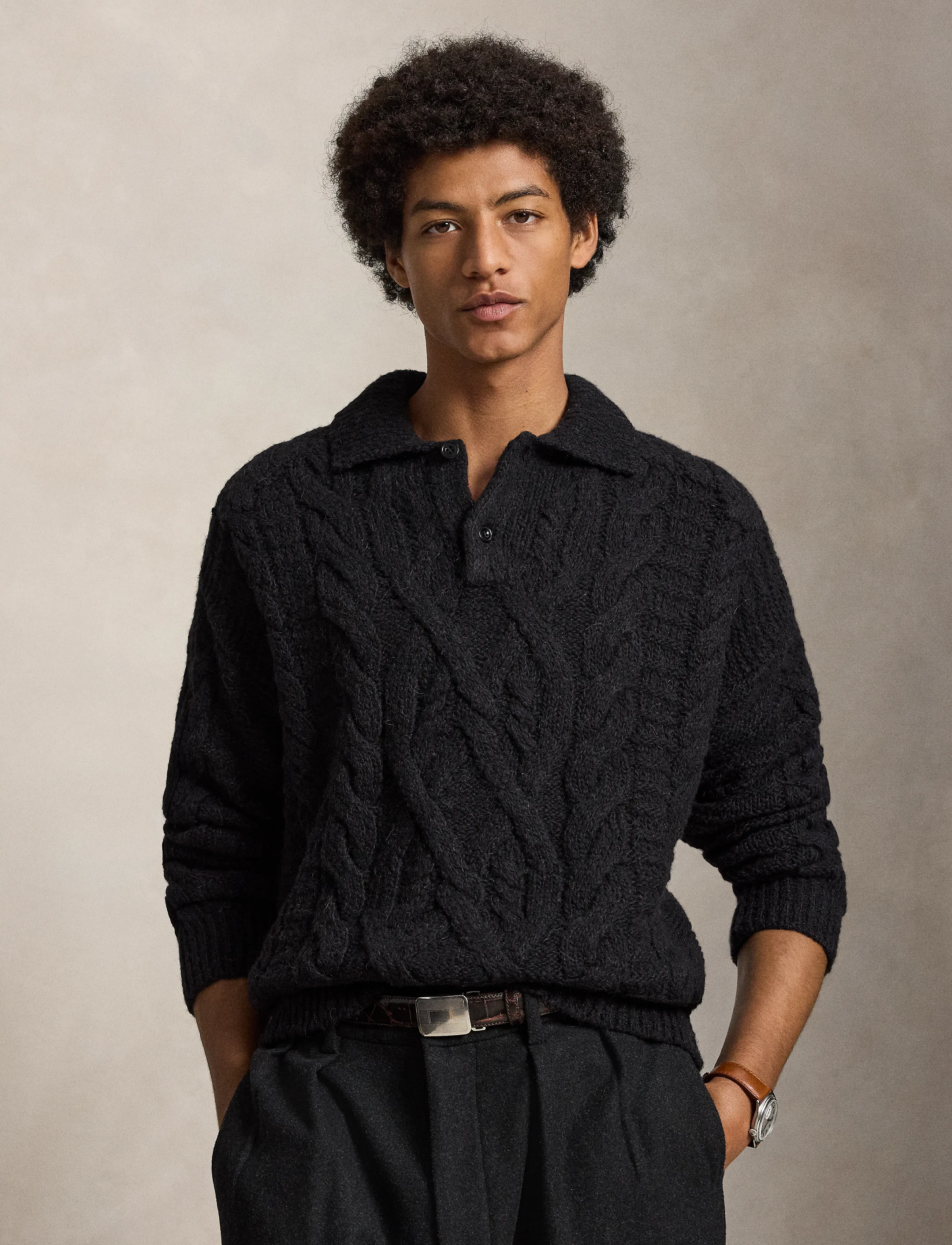 Polo Ralph Lauren - Aran-Knit Wool-Alpaca Sweater - polo black - 5