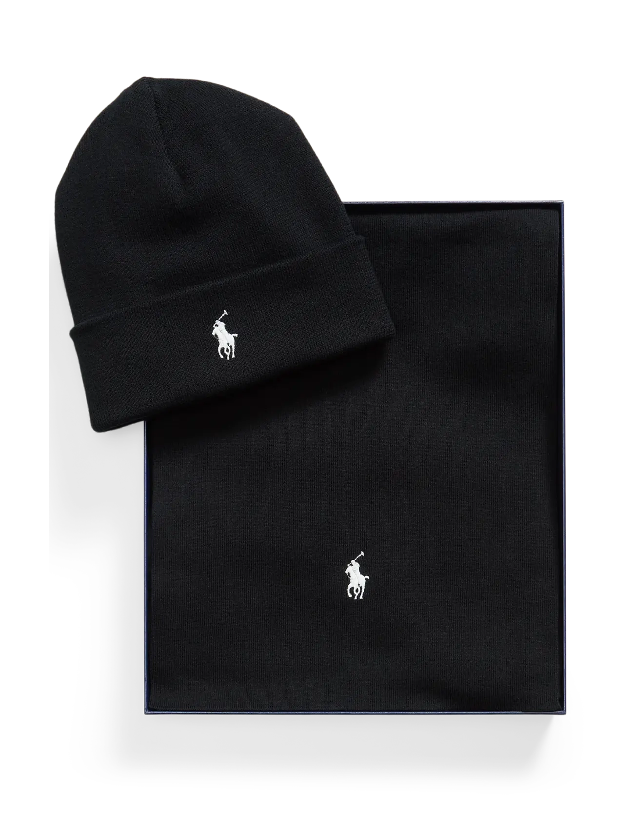 Polo Ralph Lauren - Rib-Knit Cotton Beanie & Scarf Gift Set - halstørklæder - polo black w/ c17 - 1
