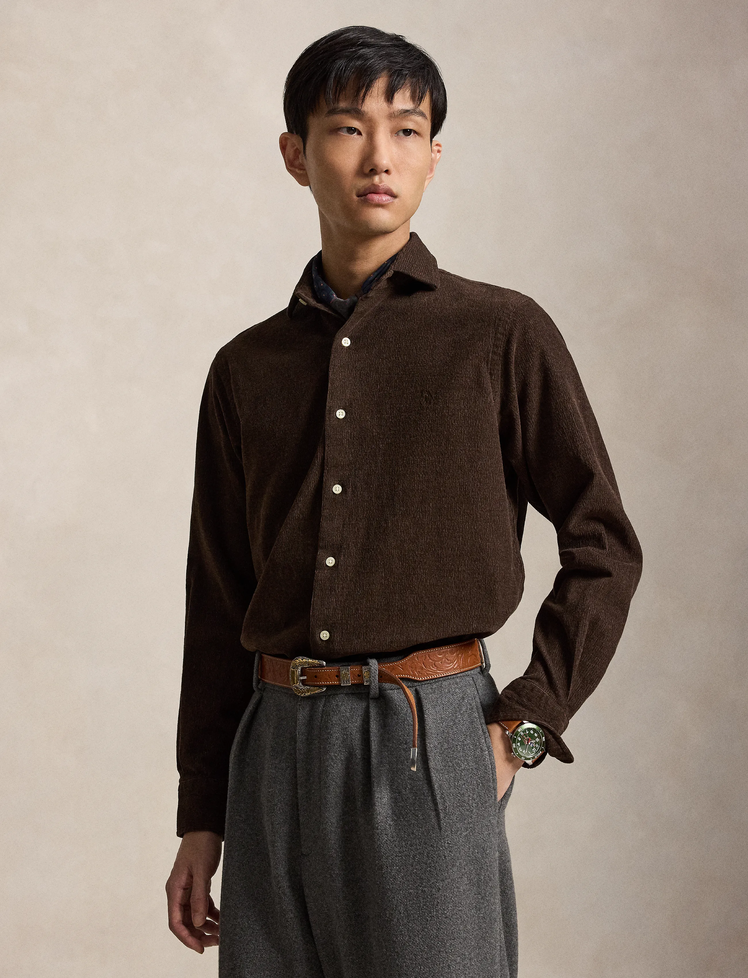 Polo Ralph Lauren Custom Fit Stretch Corduroy Shirt - Shirts - ALPINE BROWN HEAT / brown