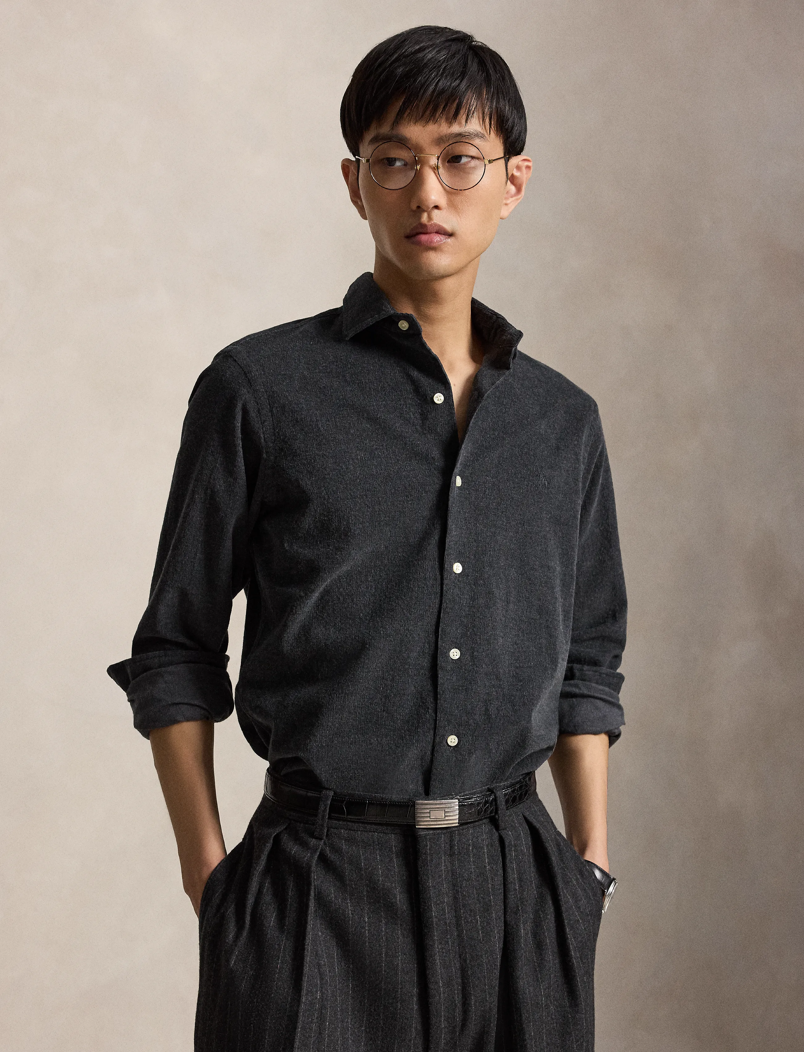 Polo Ralph Lauren Custom Fit Stretch Corduroy Shirt - Skjorter - BARCLAY HEATHER / grey