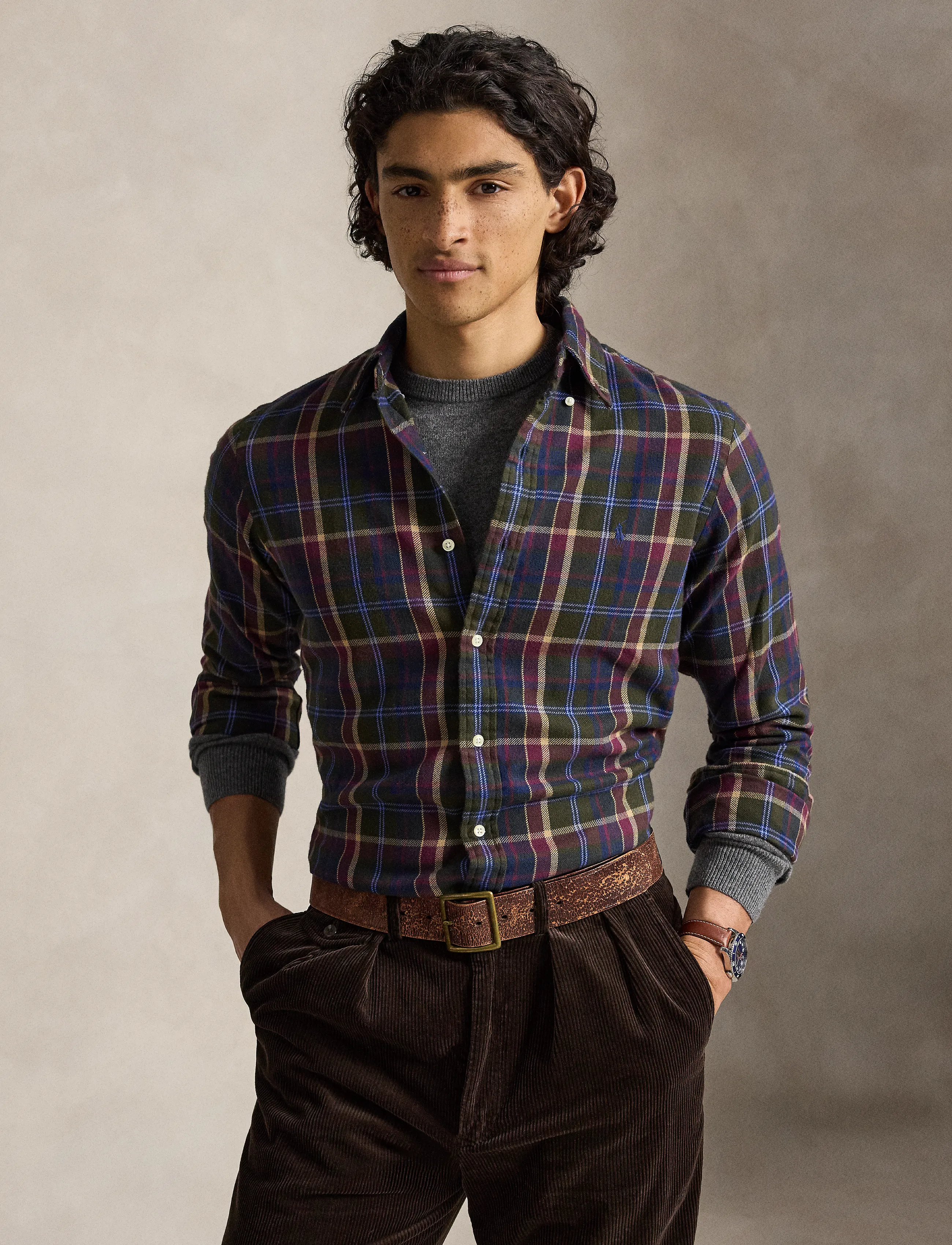 Polo Ralph Lauren Custom Fit Plaid Flannel Shirt - Flanell-Hemden - 7403B OLIVE BERRY / khaki/green