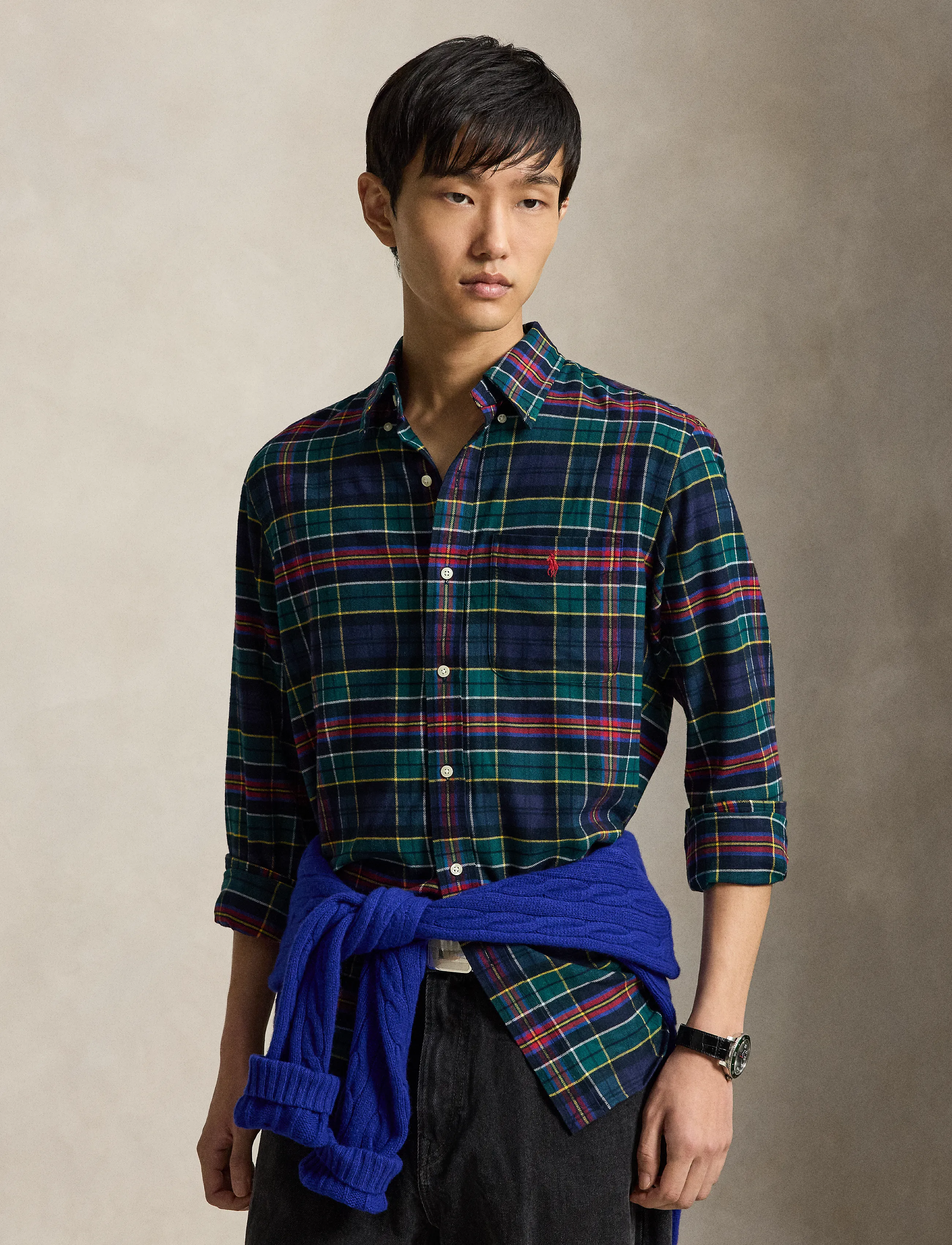 Polo Ralph Lauren Custom Fit Plaid Performance Twill Shirt - Shirts - 7442 GREEN RED MU / green