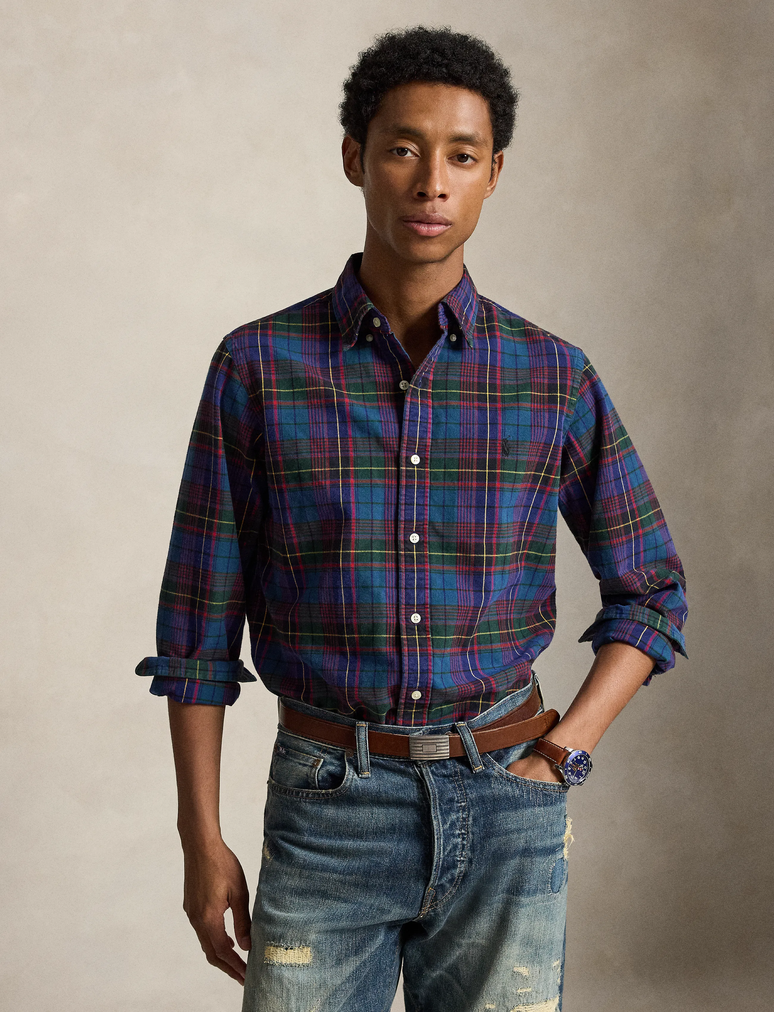 Polo Ralph Lauren Custom Fit Plaid Brushed Oxford Shirt - Ternede skjorter - 7436 GREEN JEWEL / green
