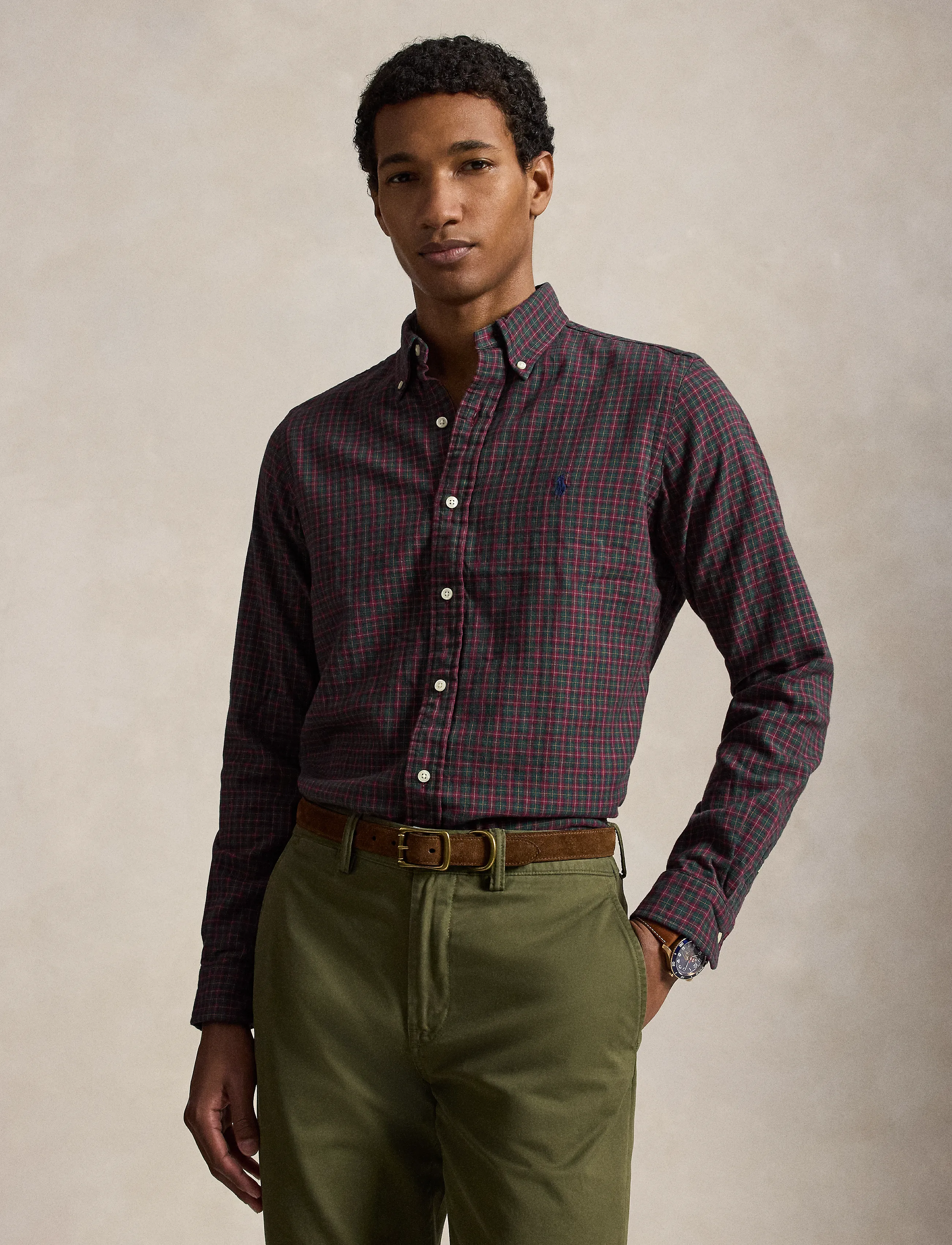 Polo Ralph Lauren Custom Fit Double-Faced Oxford Shirt - Vis alt - 7416 FOREST RED M / burgundy