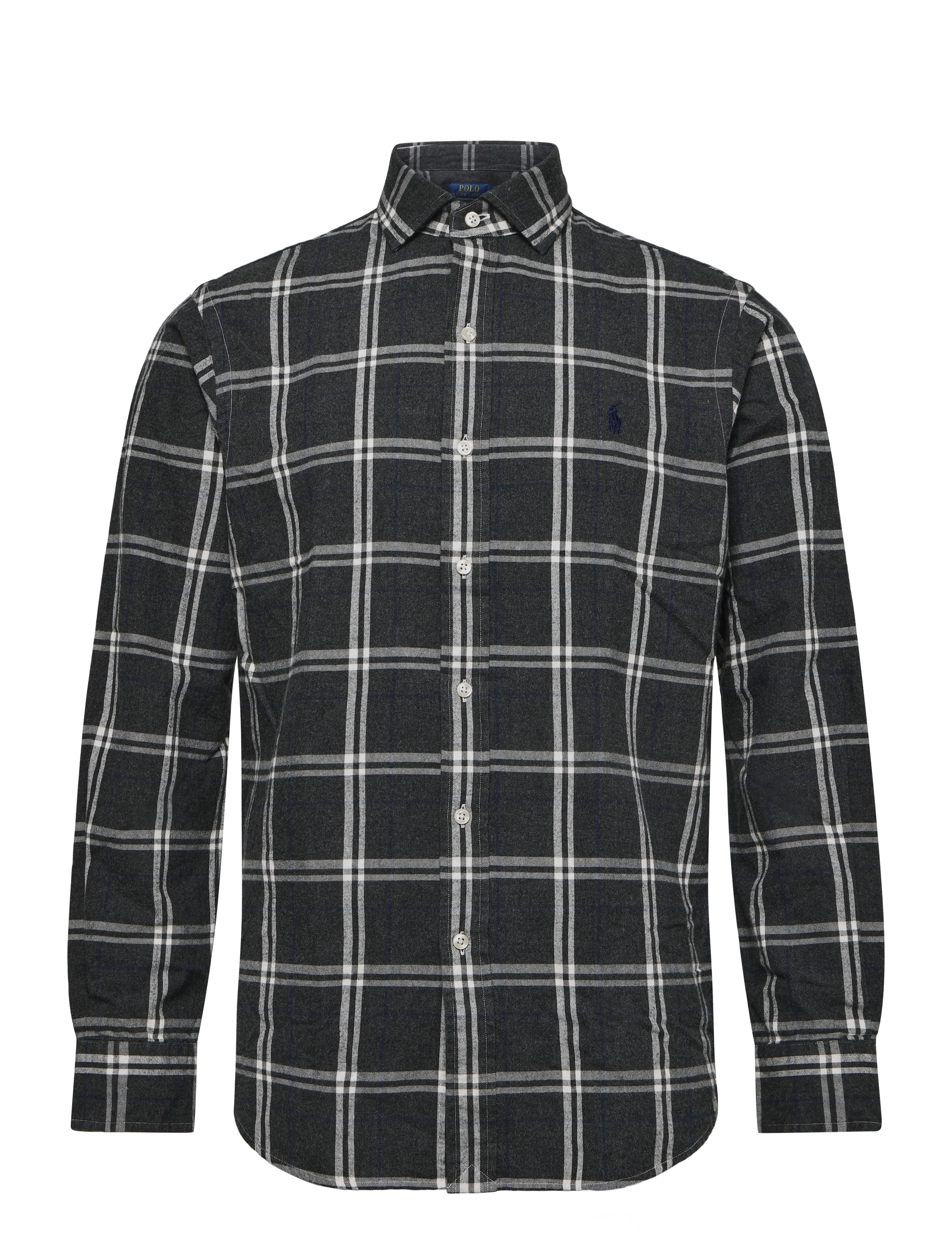 Polo Ralph Lauren Custom Fit Plaid Oxford Shirt - Riided - 7521B GREY NAVY W / black