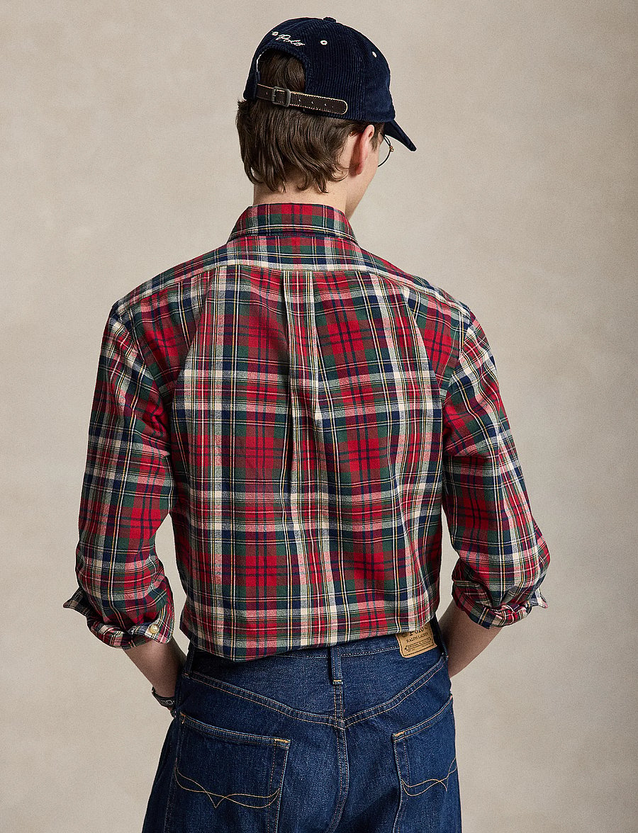 Polo Ralph Lauren - Custom Fit Plaid Brushed Oxford Shirt - ternede skjorter - 7329 red green mu - 3