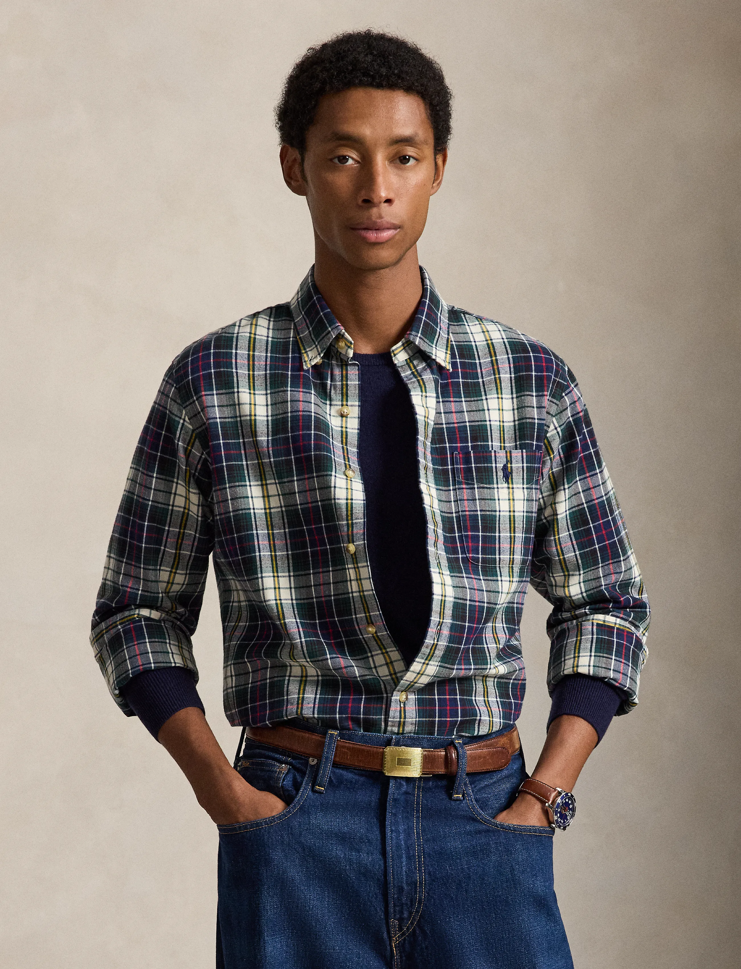 Polo Ralph Lauren Custom Fit Plaid Brushed Oxford Shirt - Hemden - 7330 NAVY GREEN M / navy