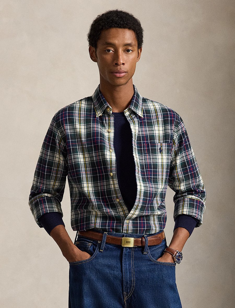 Polo Ralph Lauren - Custom Fit Plaid Brushed Oxford Shirt - köflóttar skyrtur - 7330 navy green m - 0