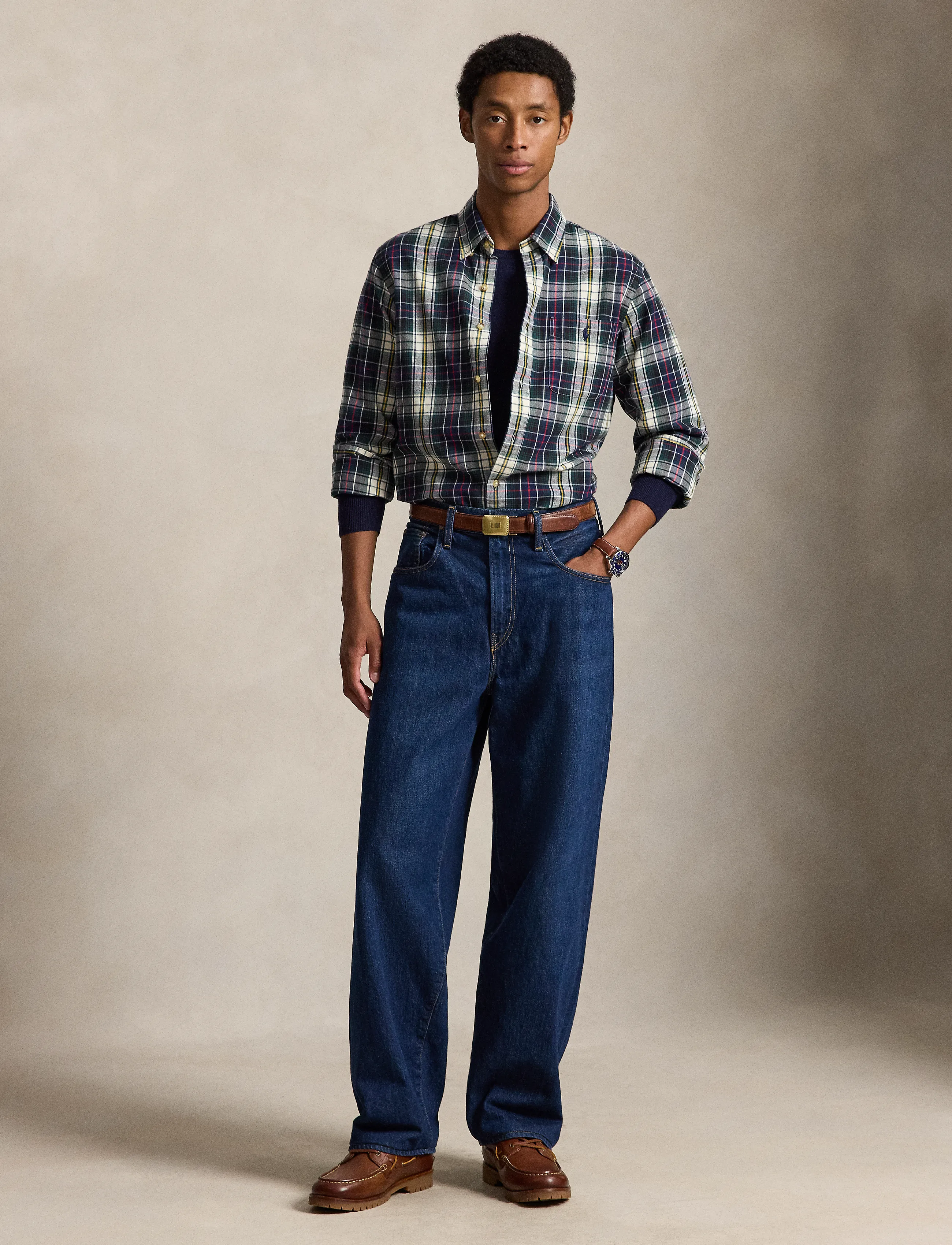 Polo Ralph Lauren - Custom Fit Plaid Brushed Oxford Shirt - köflóttar skyrtur - 7330 navy green m - 4